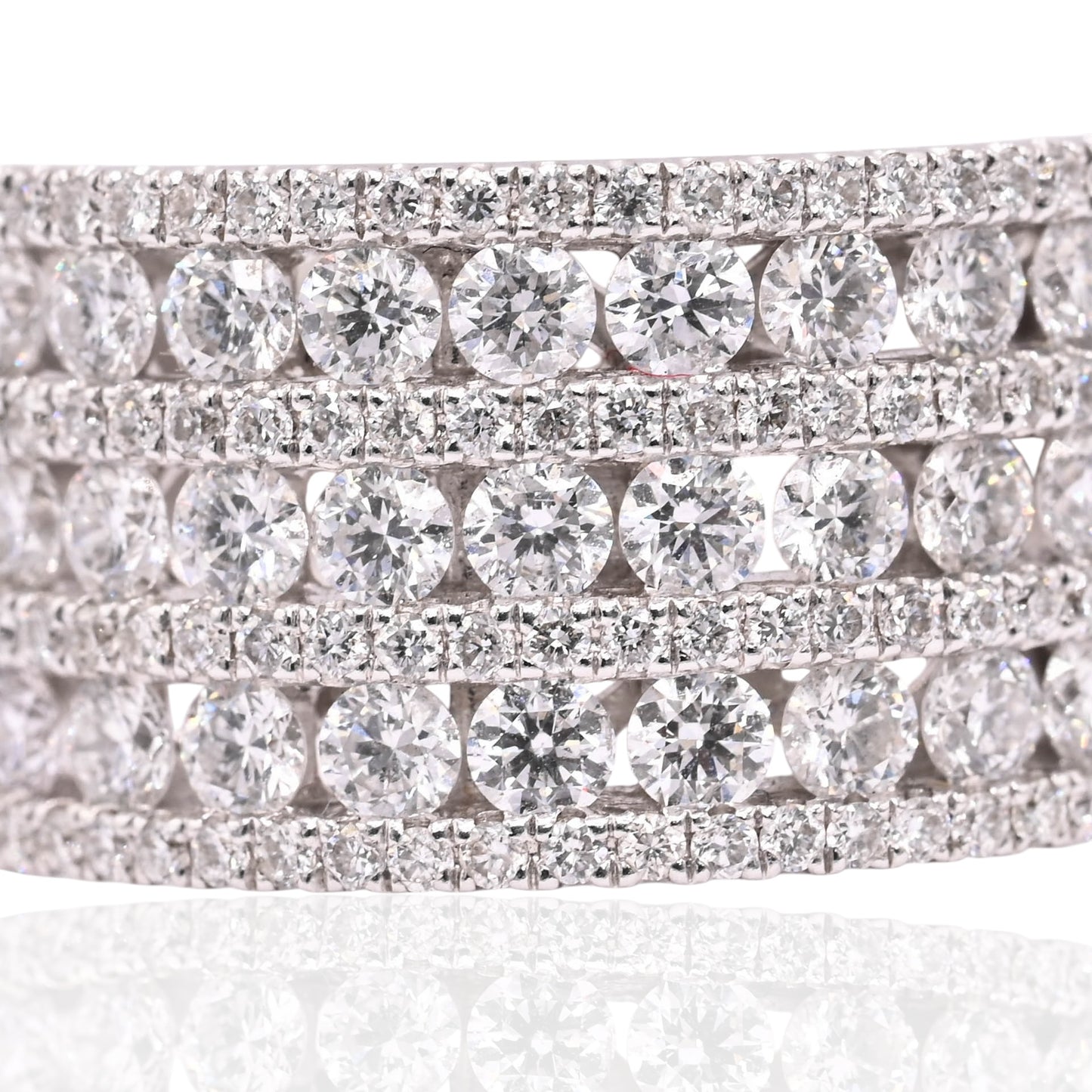 Seven Row Diamond Wedding Band 14K White Gold Ring Size 6.75 10.5mm 1.60cttw