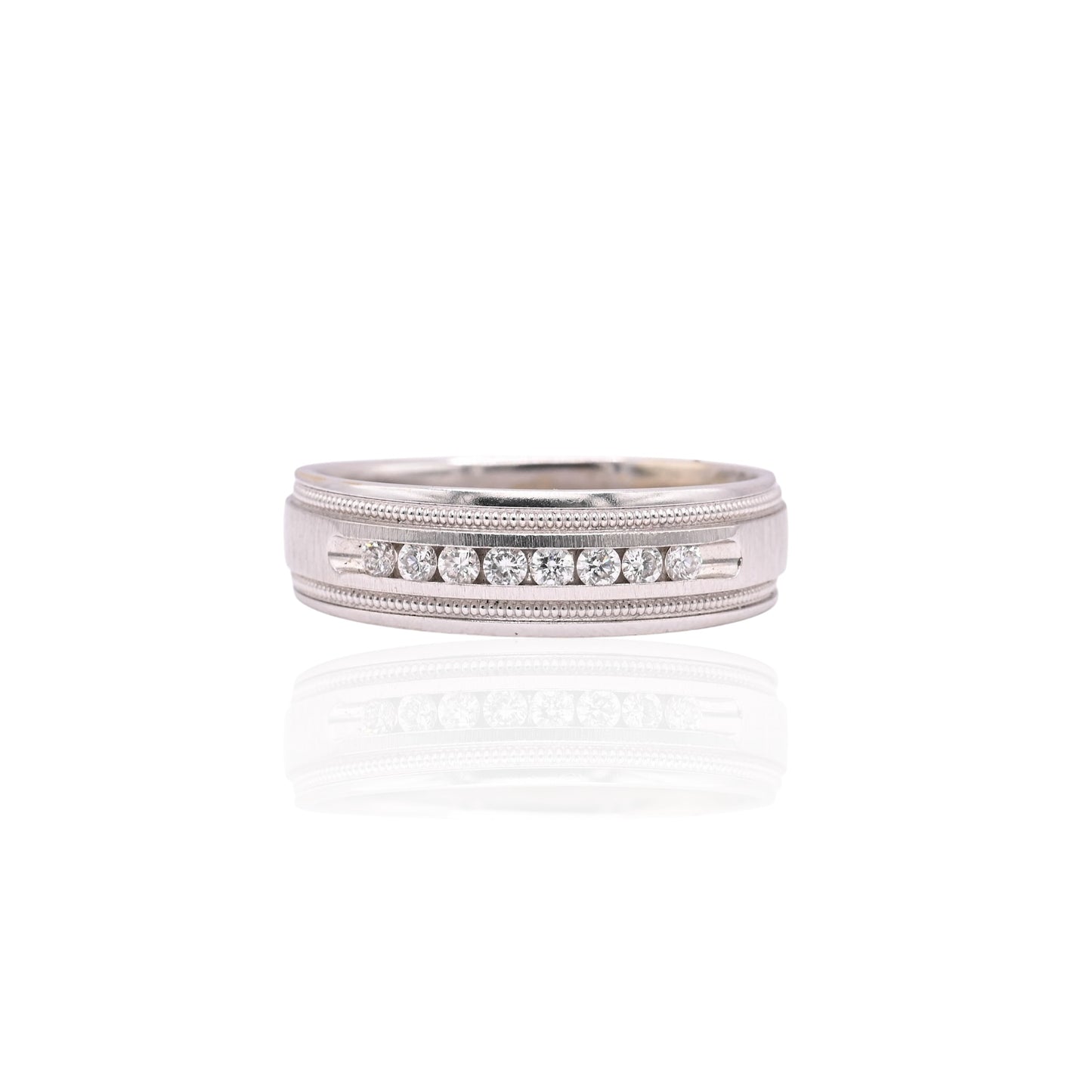 Diamond Wedding Band with Filigree 14K White Gold Ring Size 10.5 6.5mm Wide 0.24cttw