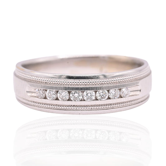 Diamond Wedding Band with Filigree 14K White Gold Ring Size 10.5 6.5mm Wide 0.24cttw