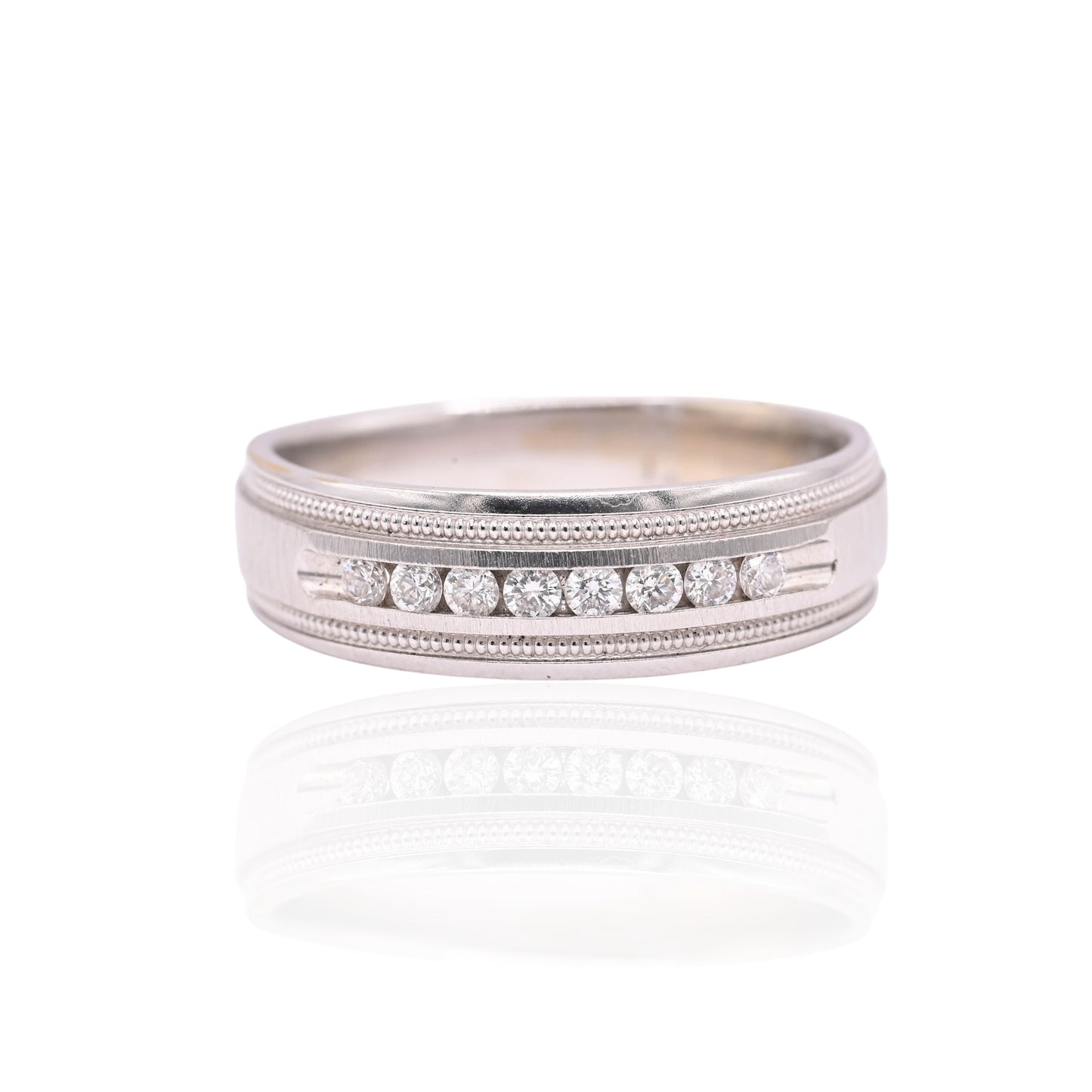 Diamond Wedding Band with Filigree 14K White Gold Ring Size 10.5 6.5mm Wide 0.24cttw