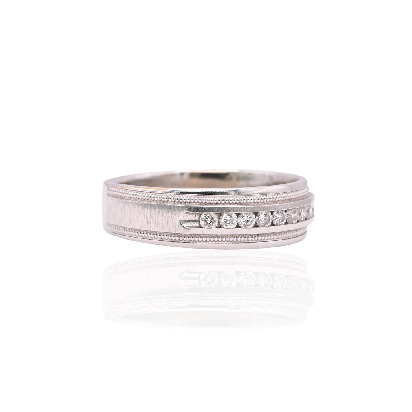 Diamond Wedding Band with Filigree 14K White Gold Ring Size 10.5 6.5mm Wide 0.24cttw