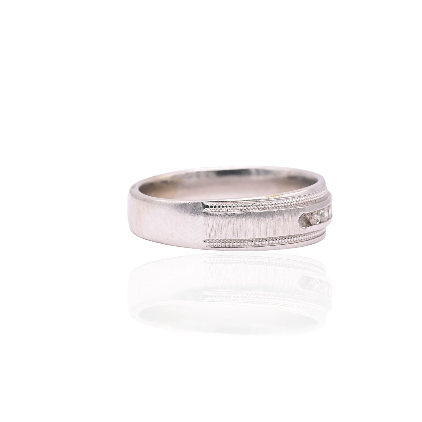 Diamond Wedding Band with Filigree 14K White Gold Ring Size 10.5 6.5mm Wide 0.24cttw