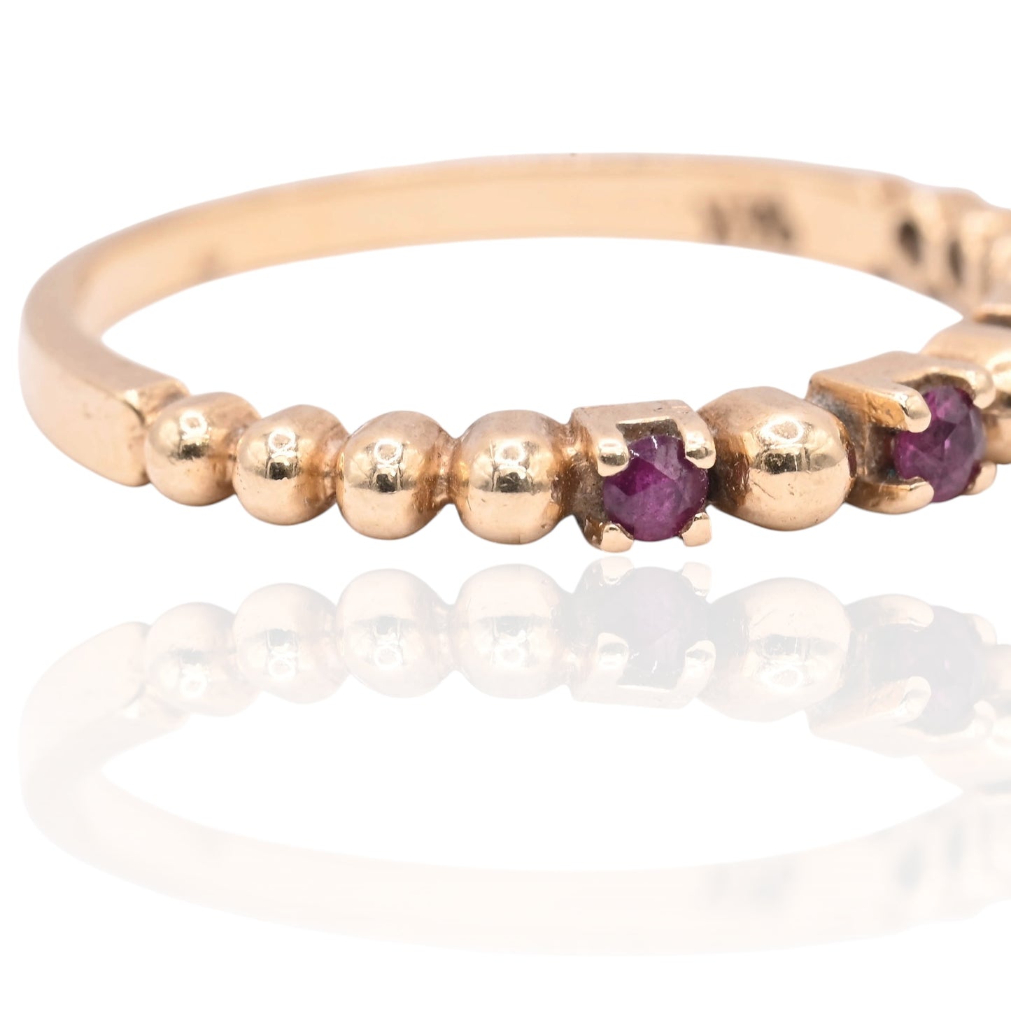 Beaded Wedding Band with Rubies Ring 14K Yellow Gold Size 5.75 2mm 0.09cttw
