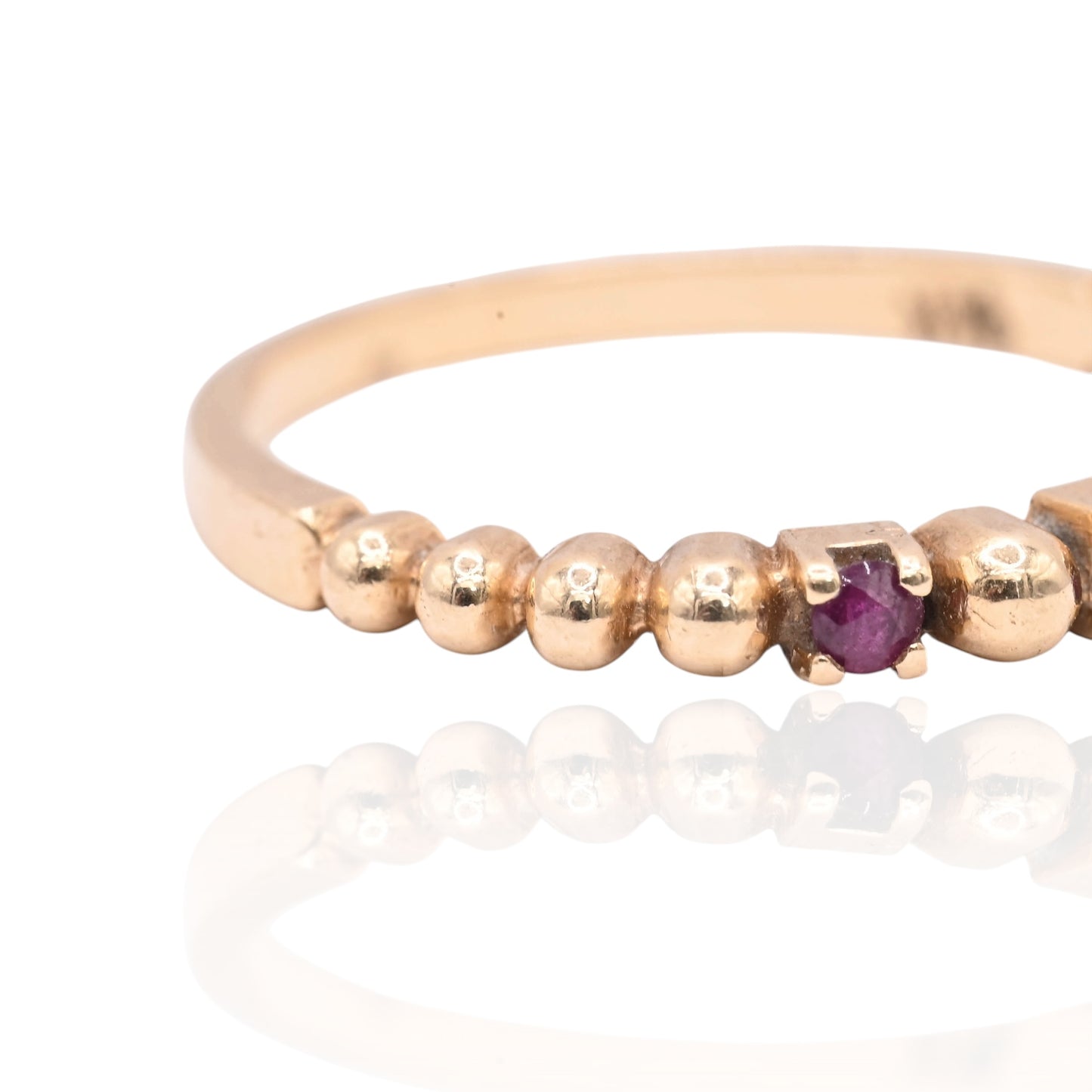 Beaded Wedding Band with Rubies Ring 14K Yellow Gold Size 5.75 2mm 0.09cttw