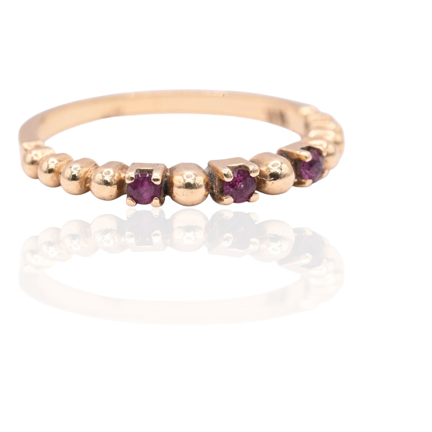 Beaded Wedding Band with Rubies Ring 14K Yellow Gold Size 5.75 2mm 0.09cttw