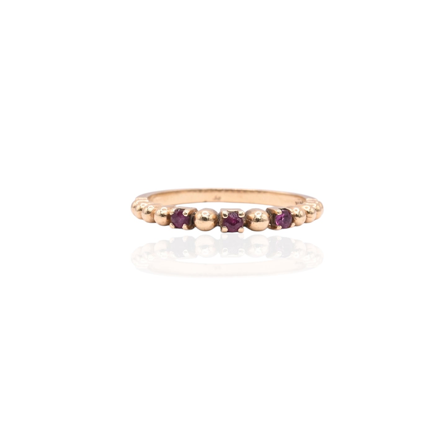 Beaded Wedding Band with Rubies Ring 14K Yellow Gold Size 5.75 2mm 0.09cttw