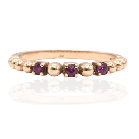 Beaded Wedding Band with Rubies Ring 14K Yellow Gold Size 5.75 2mm 0.09cttw