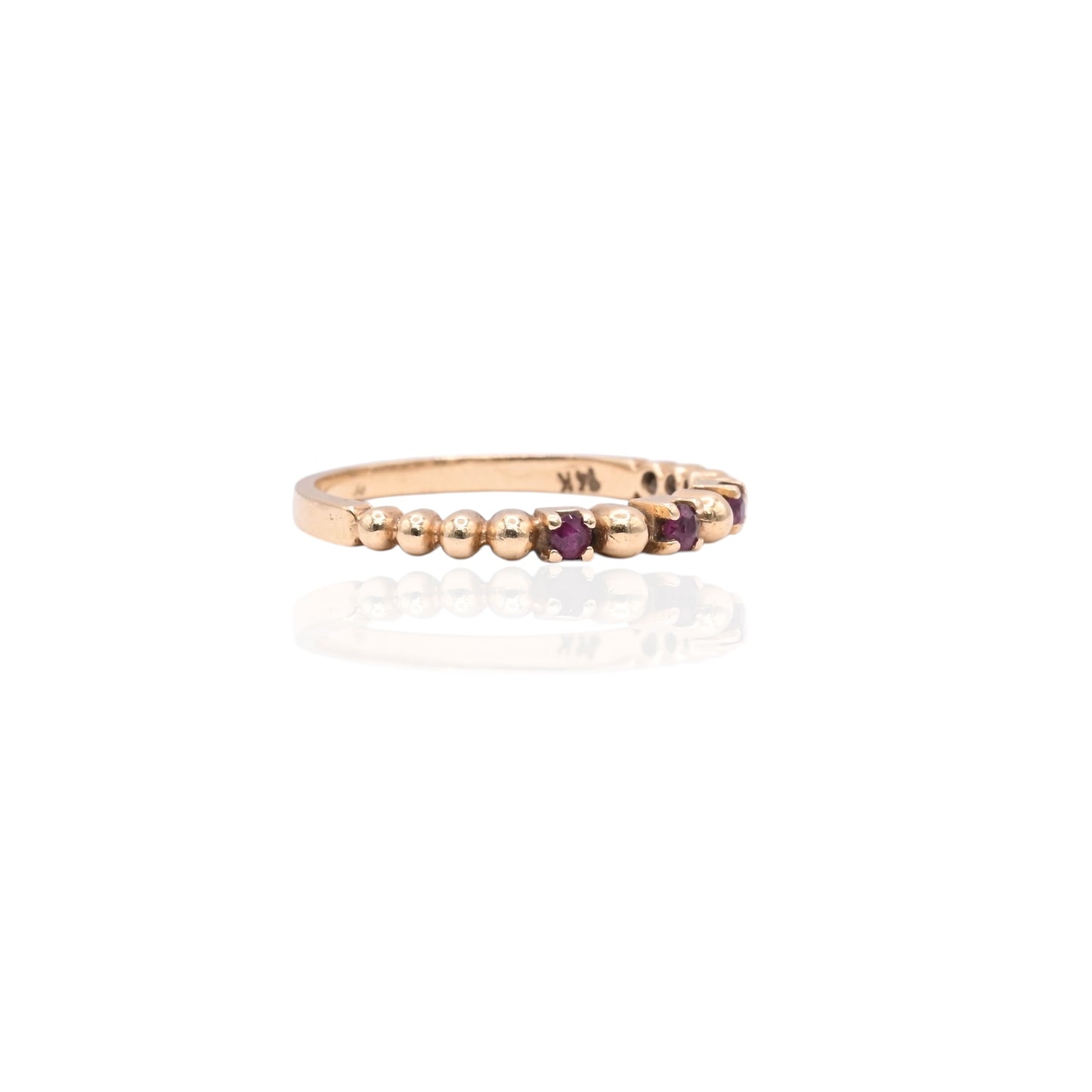 Beaded Wedding Band with Rubies Ring 14K Yellow Gold Size 5.75 2mm 0.09cttw