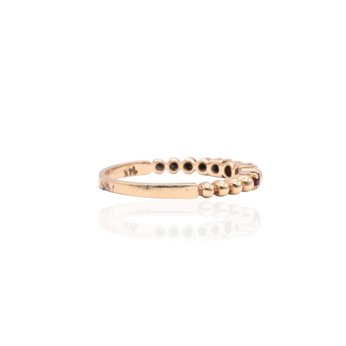 Beaded Wedding Band with Rubies Ring 14K Yellow Gold Size 5.75 2mm 0.09cttw