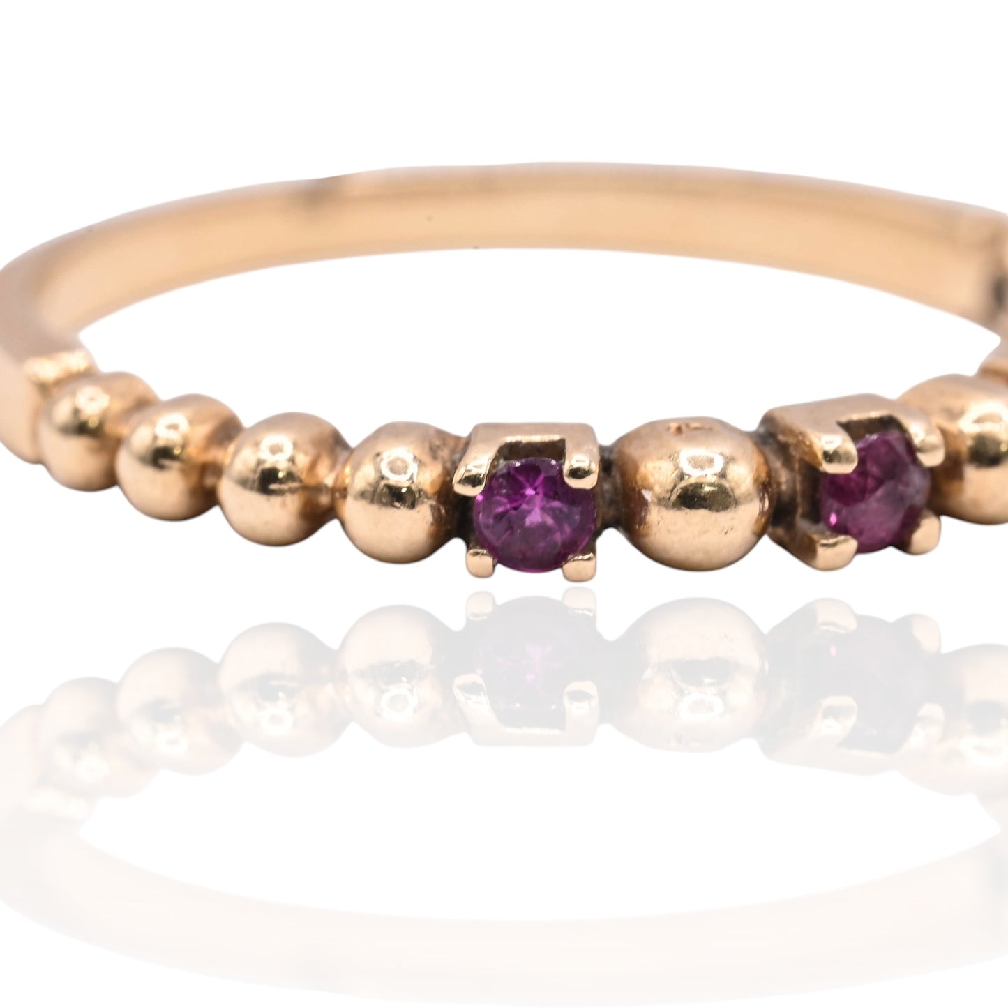 Beaded Wedding Band with Rubies Ring 14K Yellow Gold Size 5.75 2mm 0.09cttw
