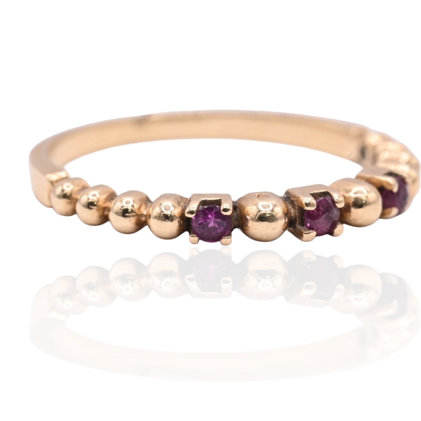 Beaded Wedding Band with Rubies Ring 14K Yellow Gold Size 5.75 2mm 0.09cttw