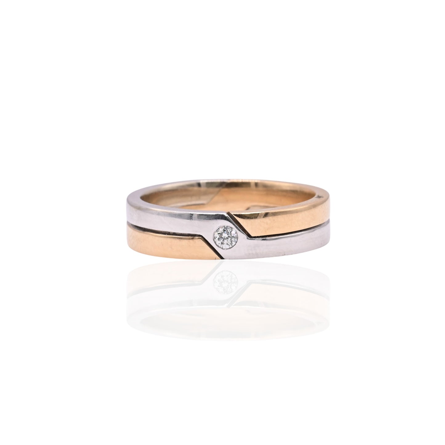 Geometric Two Tone Ring with Diamonds 14K Yellow Gold and White Gold Size 9 0.08cttw