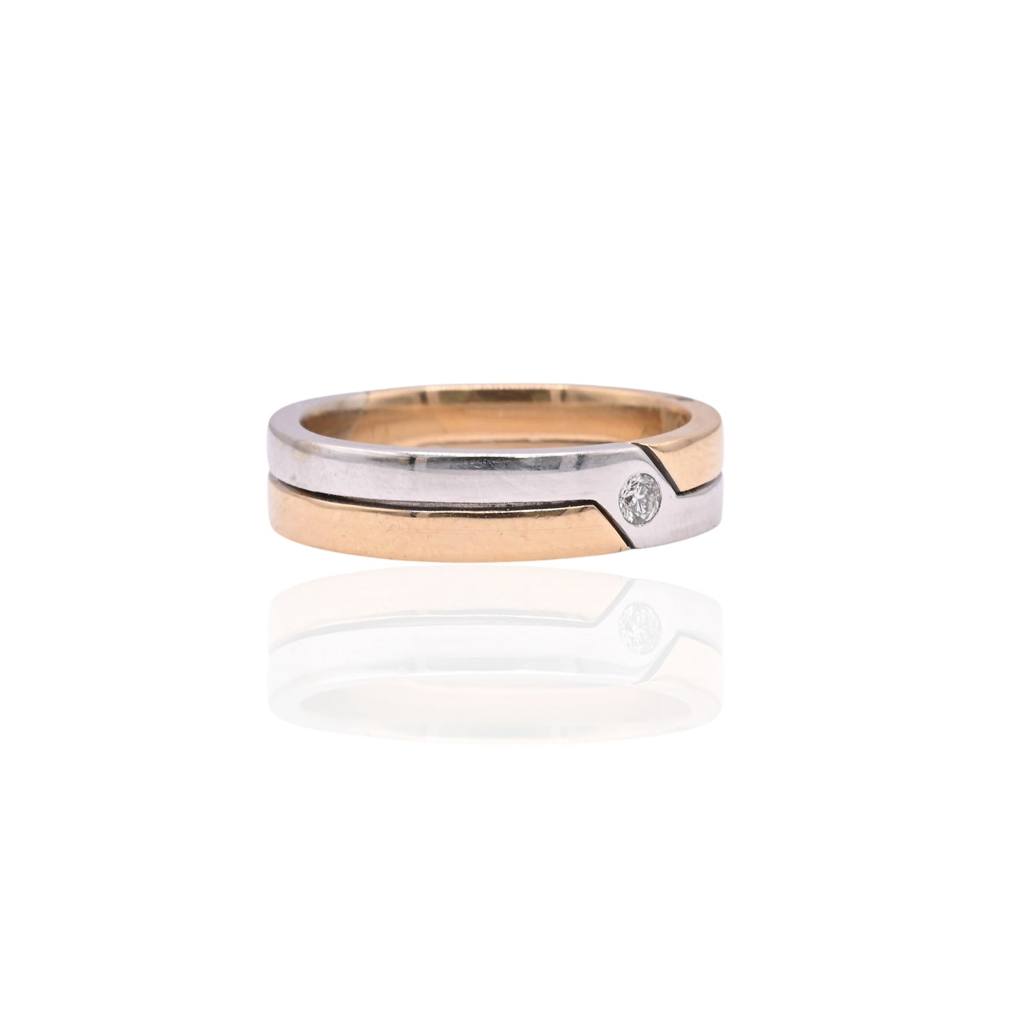 Geometric Two Tone Ring with Diamonds 14K Yellow Gold and White Gold Size 9 0.08cttw