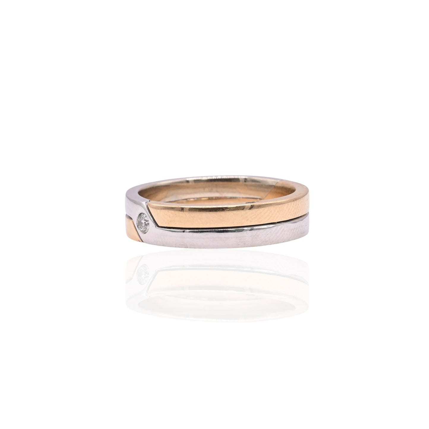 Geometric Two Tone Ring with Diamonds 14K Yellow Gold and White Gold Size 9 0.08cttw