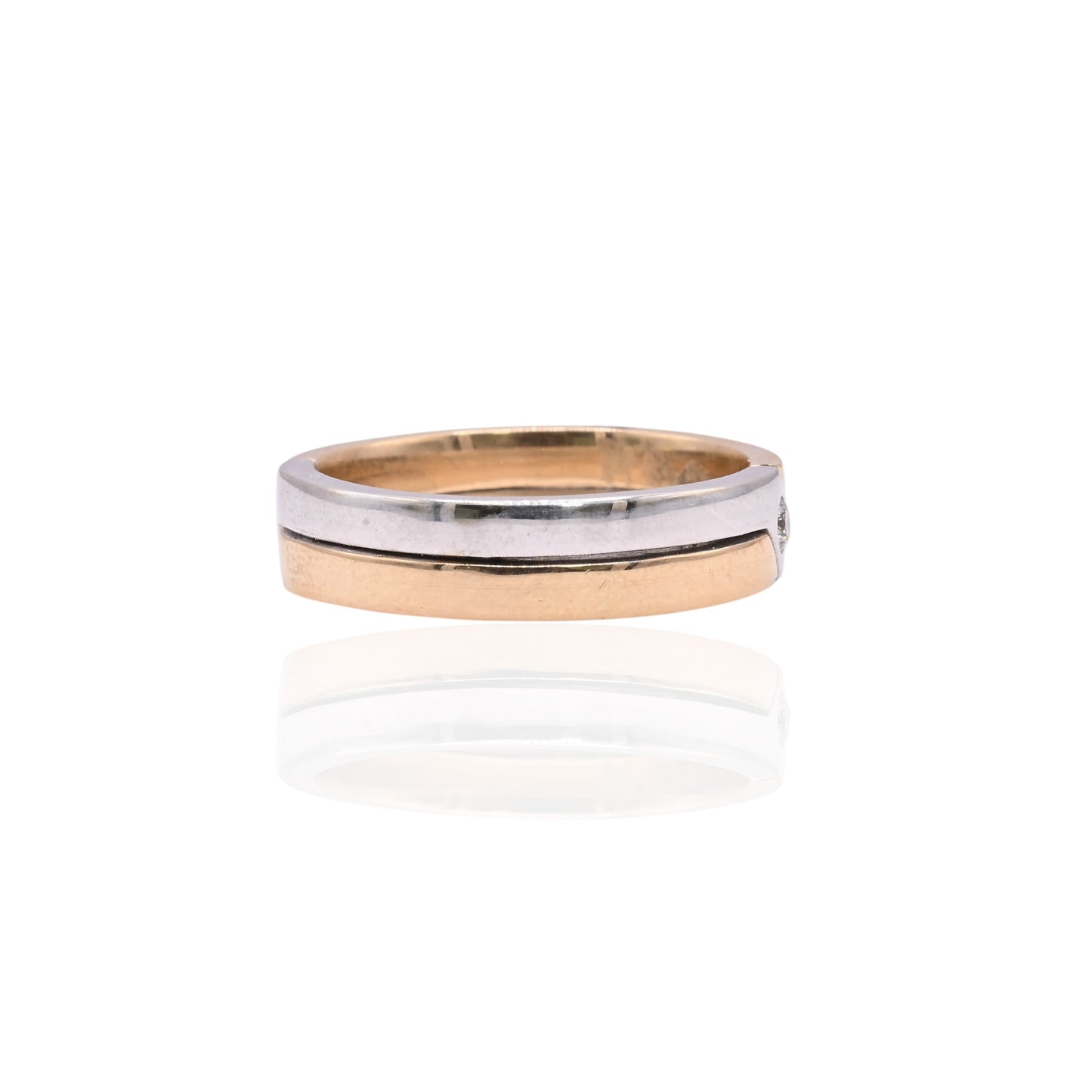 Geometric Two Tone Ring with Diamonds 14K Yellow Gold and White Gold Size 9 0.08cttw
