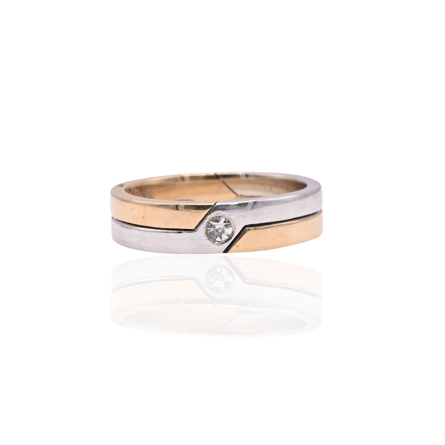 Geometric Two Tone Ring with Diamonds 14K Yellow Gold and White Gold Size 9 0.08cttw