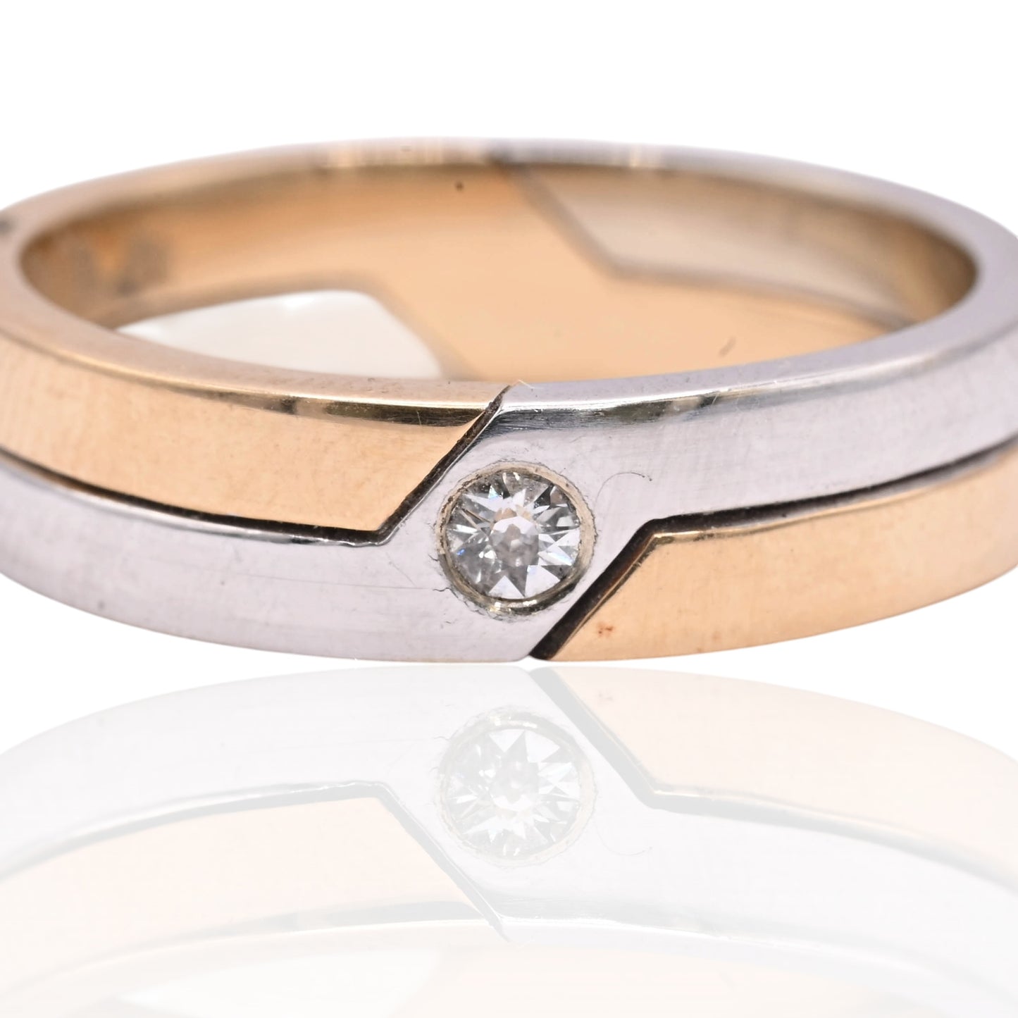 Geometric Two Tone Ring with Diamonds 14K Yellow Gold and White Gold Size 9 0.08cttw