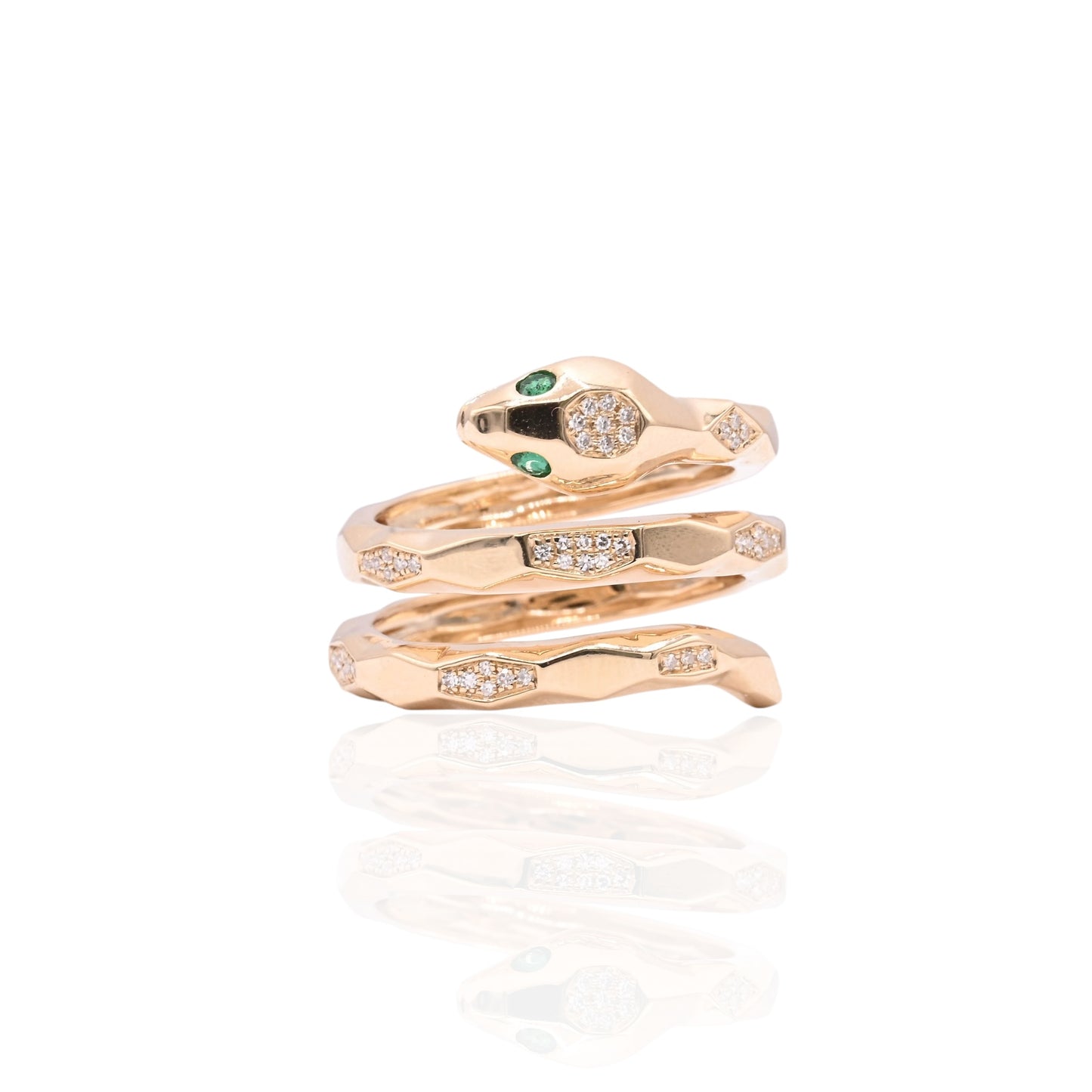 Emerald and Diamond Wrap Snake Ring 14K Yellow Gold Size 7.5 0.07cttw Emerald/0.15cttw Diamonds
