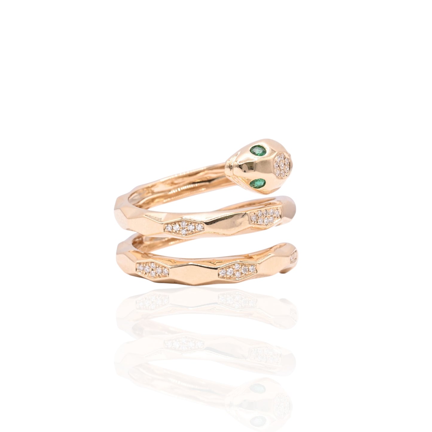 Emerald and Diamond Wrap Snake Ring 14K Yellow Gold Size 7.5 0.07cttw Emerald/0.15cttw Diamonds