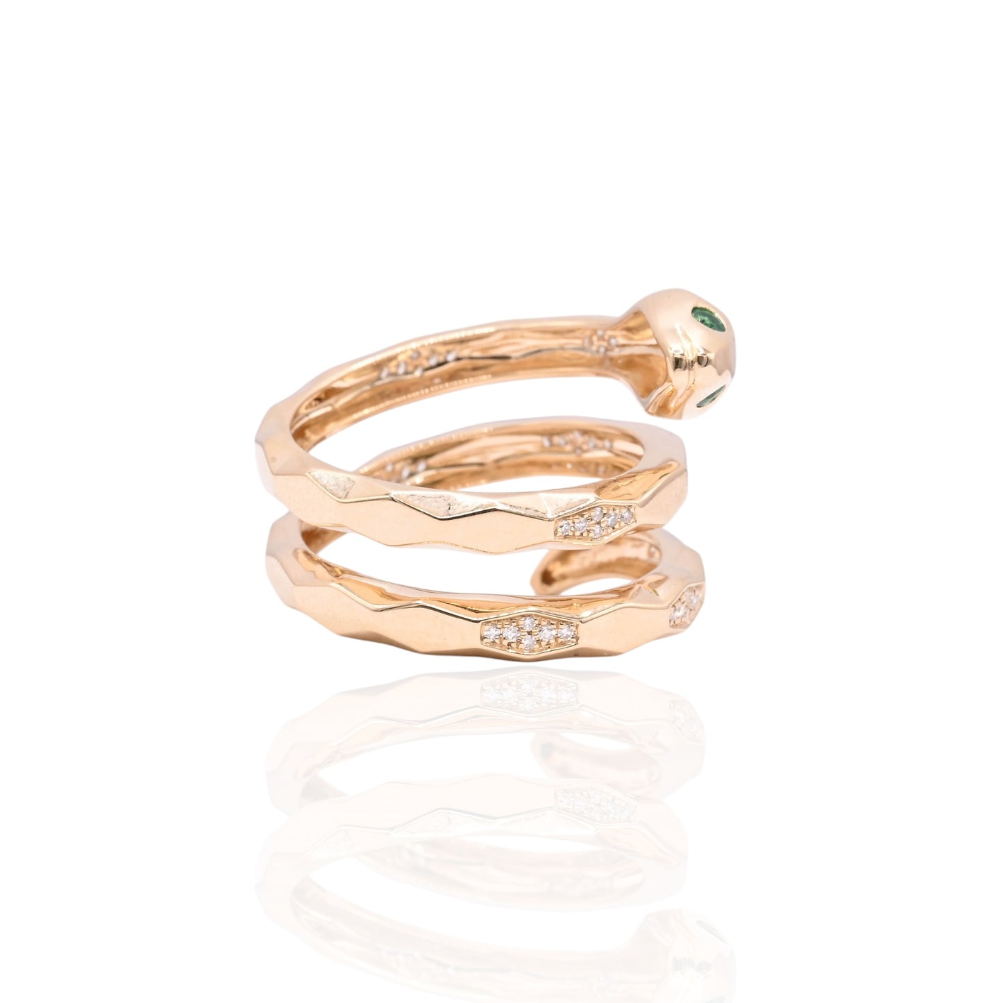 Emerald and Diamond Wrap Snake Ring 14K Yellow Gold Size 7.5 0.07cttw Emerald/0.15cttw Diamonds