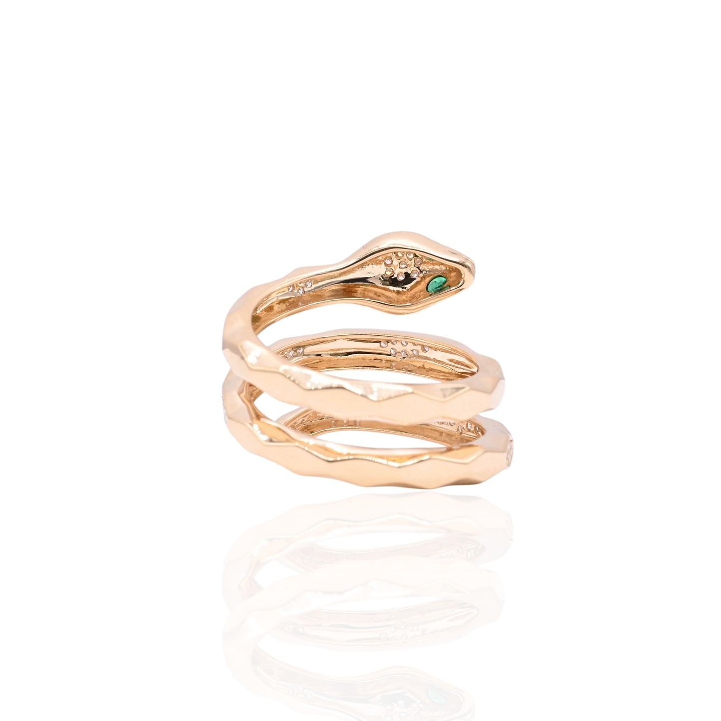 Emerald and Diamond Wrap Snake Ring 14K Yellow Gold Size 7.5 0.07cttw Emerald/0.15cttw Diamonds