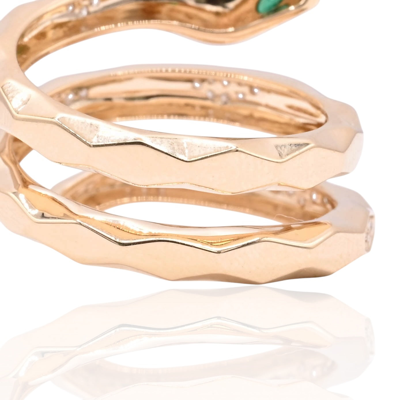 Emerald and Diamond Wrap Snake Ring 14K Yellow Gold Size 7.5 0.07cttw Emerald/0.15cttw Diamonds