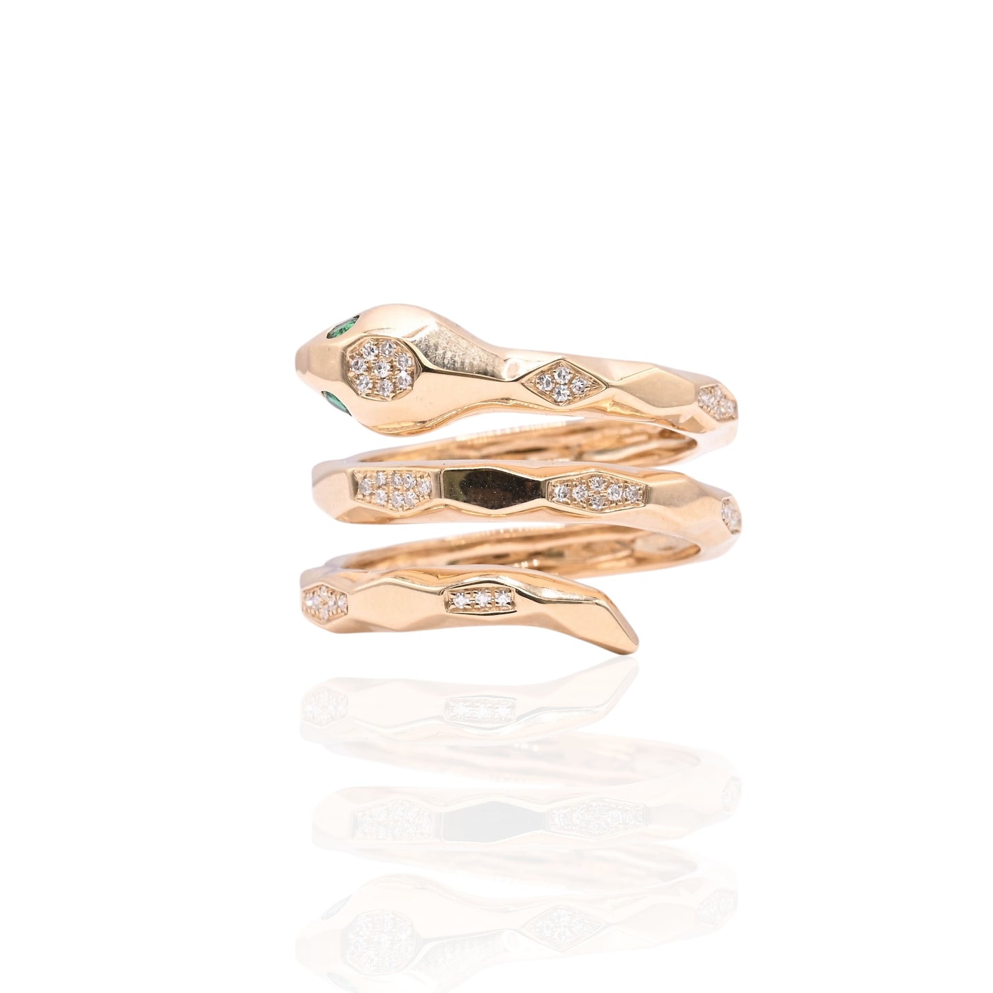 Emerald and Diamond Wrap Snake Ring 14K Yellow Gold Size 7.5 0.07cttw Emerald/0.15cttw Diamonds