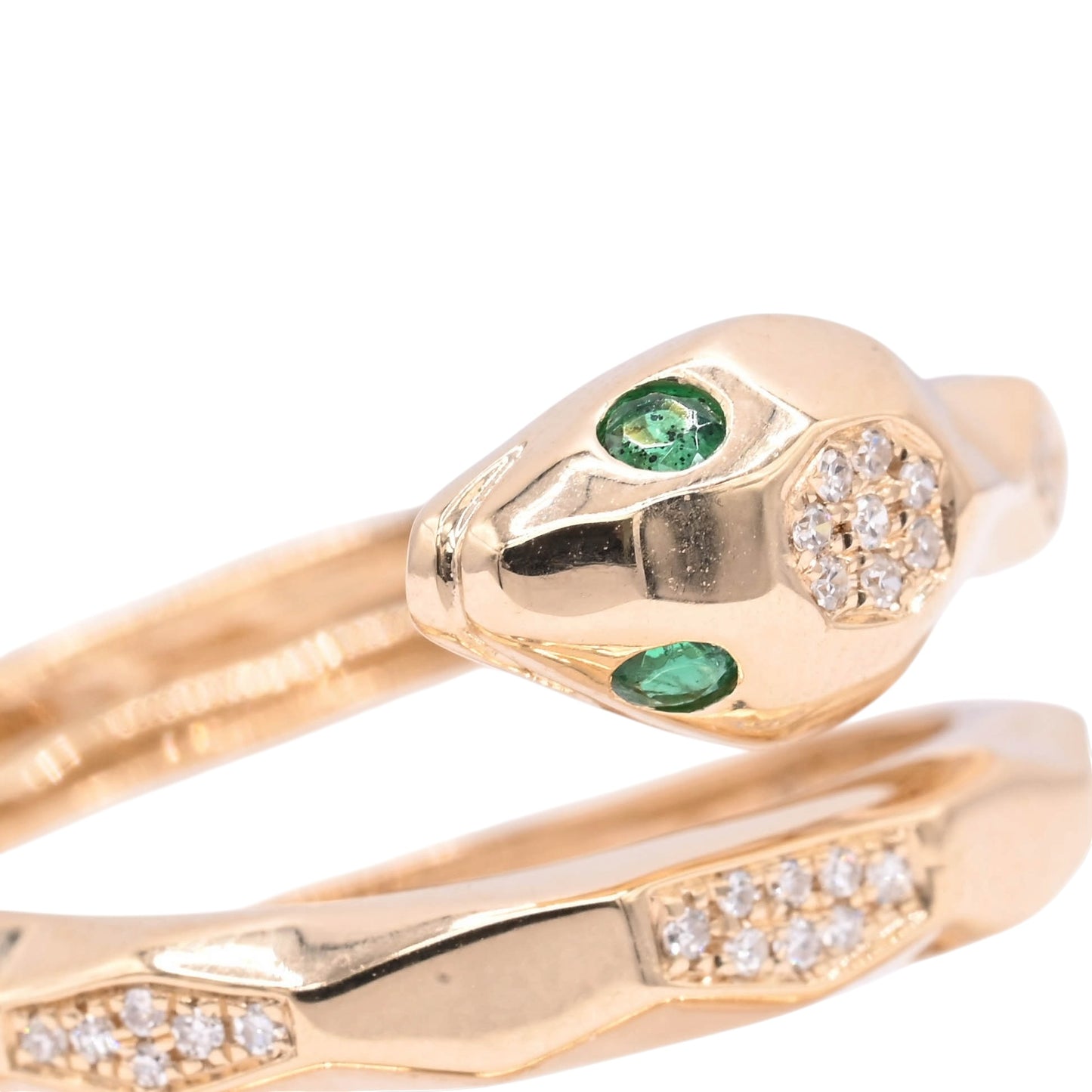 Emerald and Diamond Wrap Snake Ring 14K Yellow Gold Size 7.5 0.07cttw Emerald/0.15cttw Diamonds