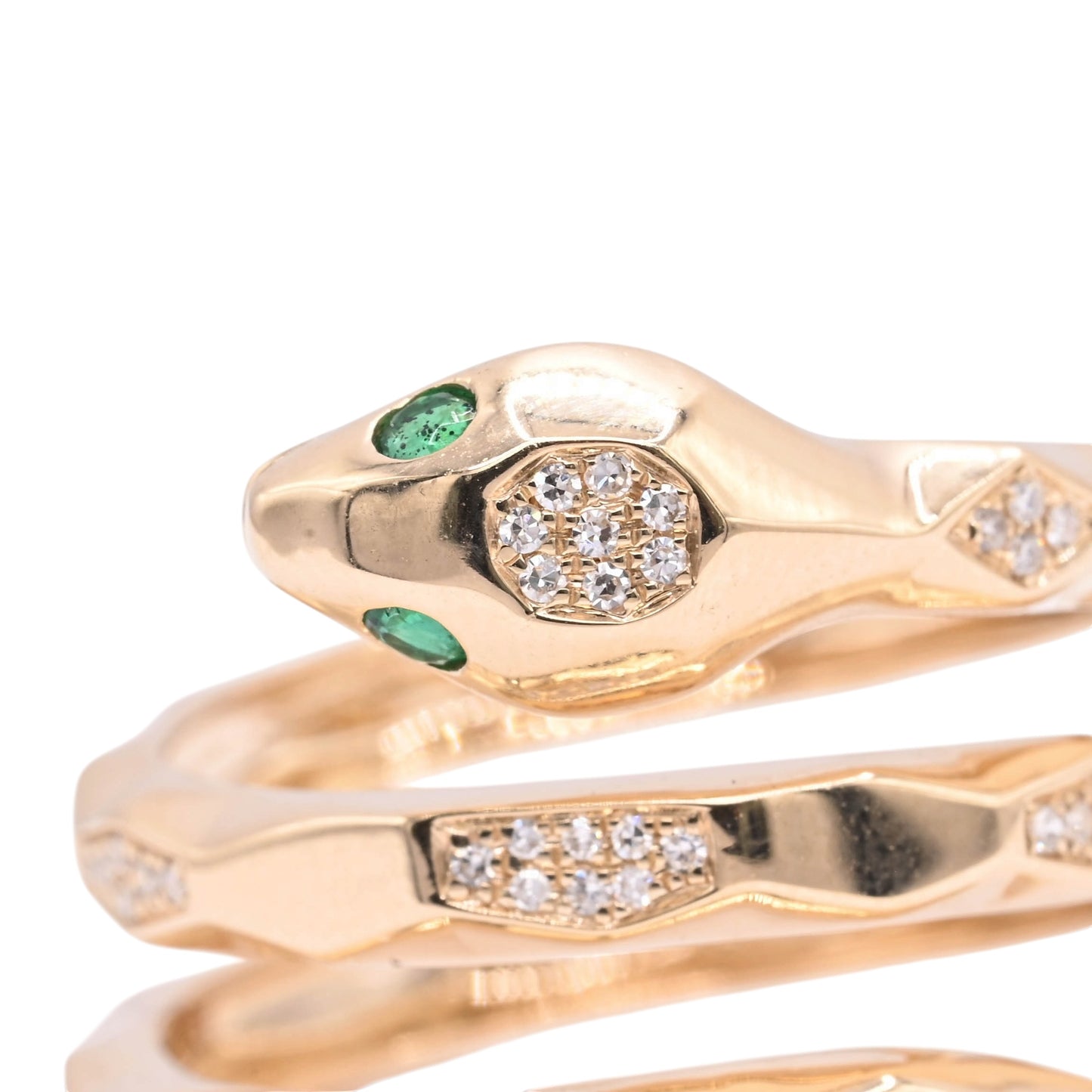 Emerald and Diamond Wrap Snake Ring 14K Yellow Gold Size 7.5 0.07cttw Emerald/0.15cttw Diamonds