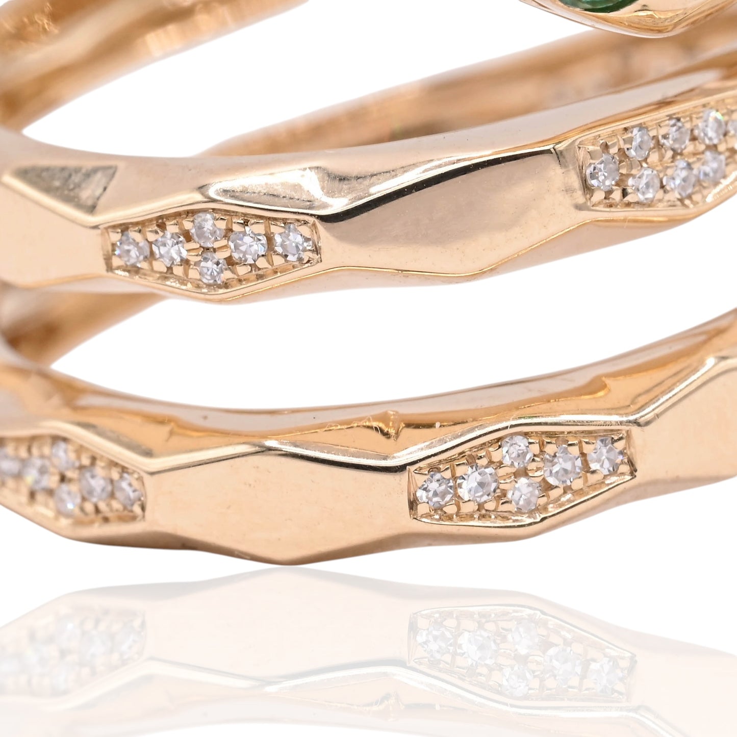 Emerald and Diamond Wrap Snake Ring 14K Yellow Gold Size 7.5 0.07cttw Emerald/0.15cttw Diamonds