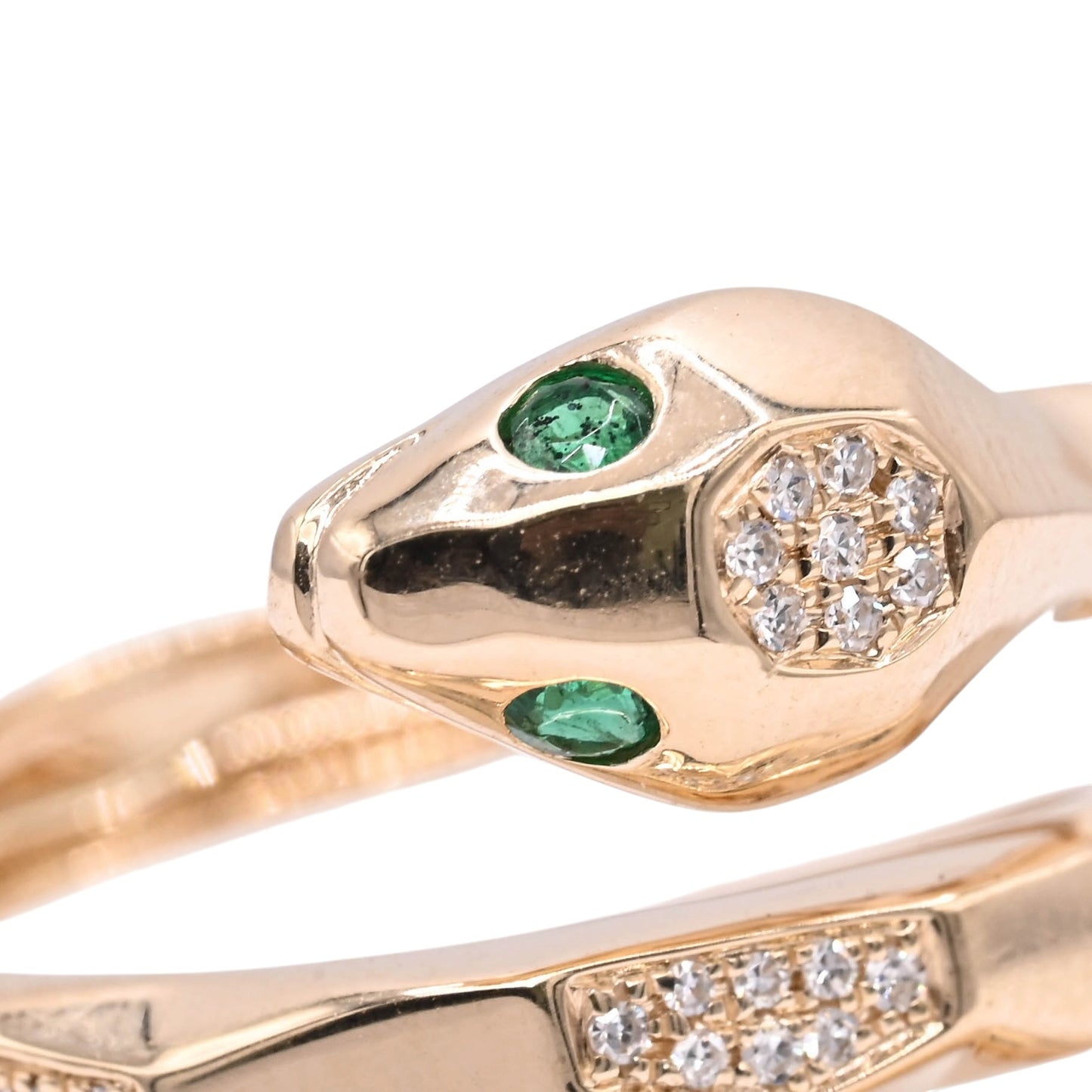 Emerald and Diamond Wrap Snake Ring 14K Yellow Gold Size 7.5 0.07cttw Emerald/0.15cttw Diamonds