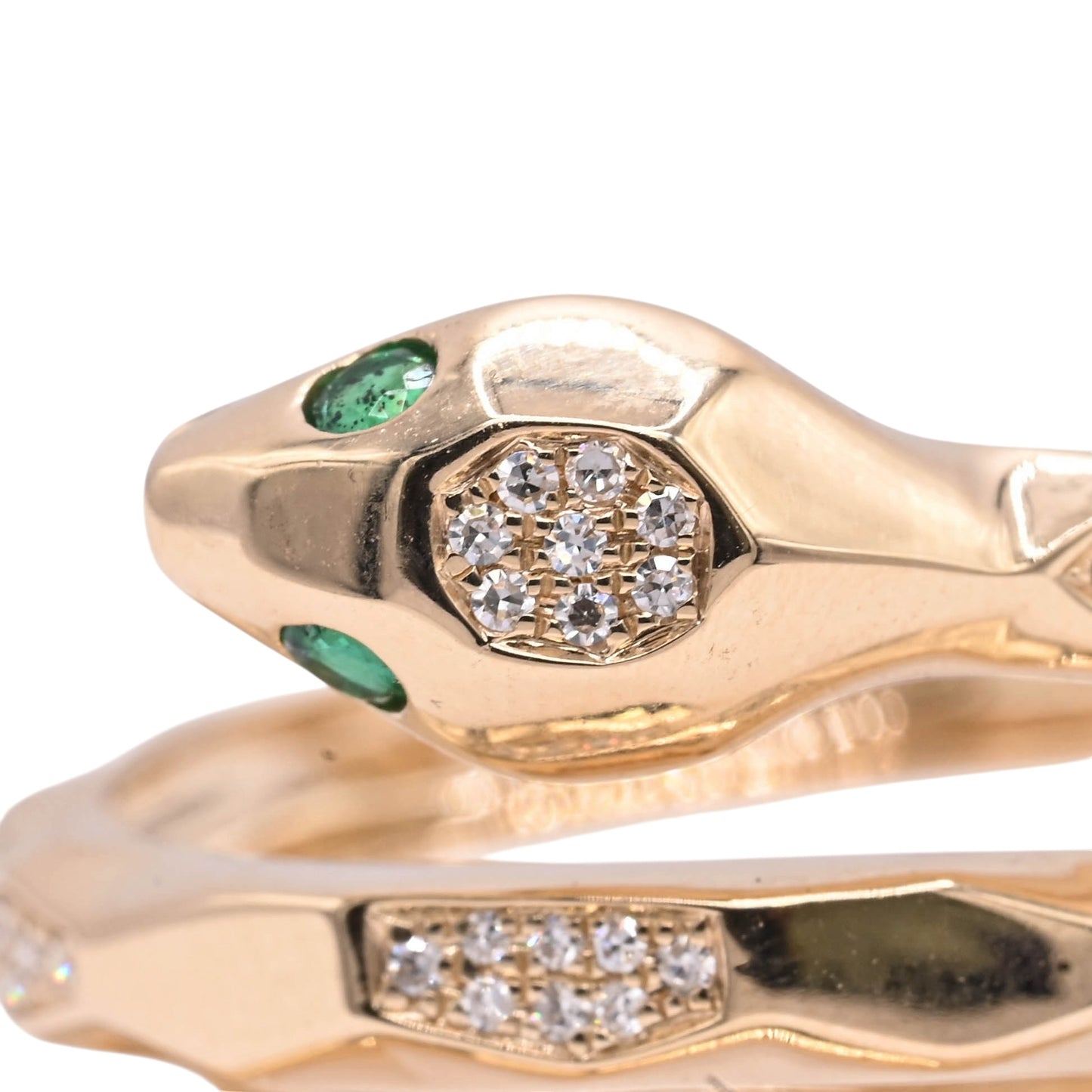 Emerald and Diamond Wrap Snake Ring 14K Yellow Gold Size 7.5 0.07cttw Emerald/0.15cttw Diamonds