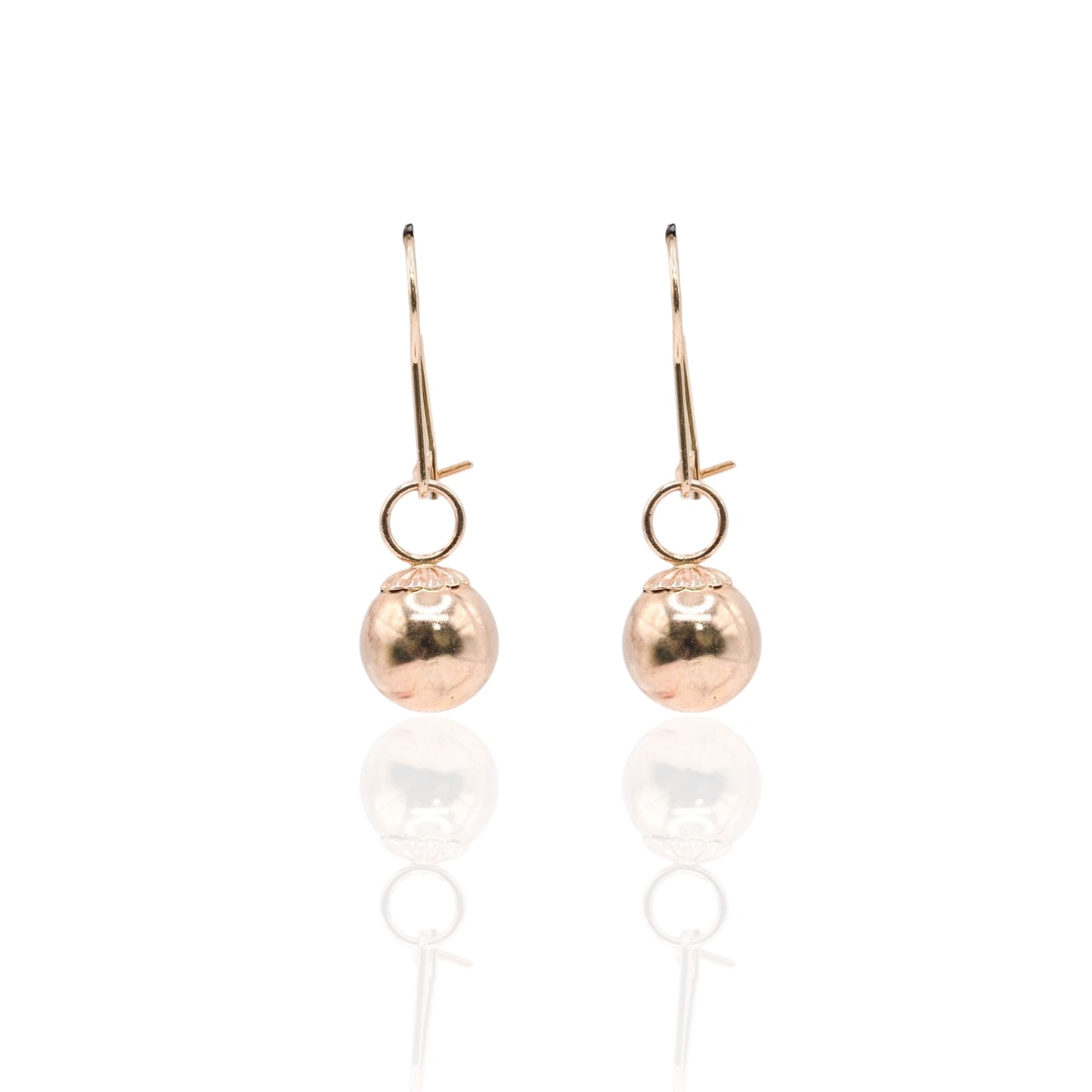 Drop Ball Dangle Earrings with Kidney Wire 14K Yellow Gold 9mm x 9mm