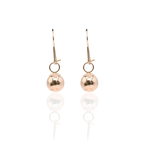 Drop Ball Dangle Earrings with Kidney Wire 14K Yellow Gold 9mm x 9mm