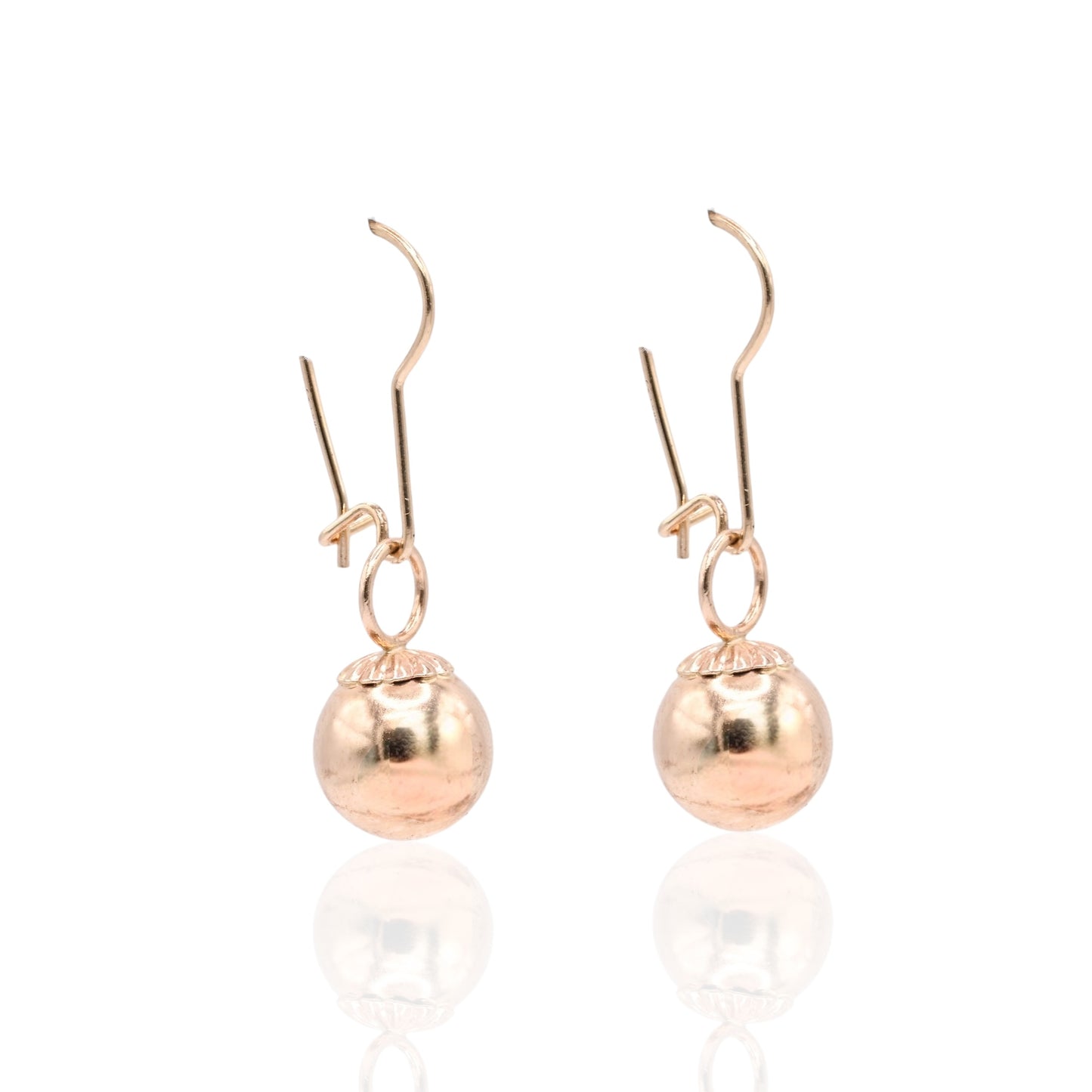 Drop Ball Dangle Earrings with Kidney Wire 14K Yellow Gold 9mm x 9mm