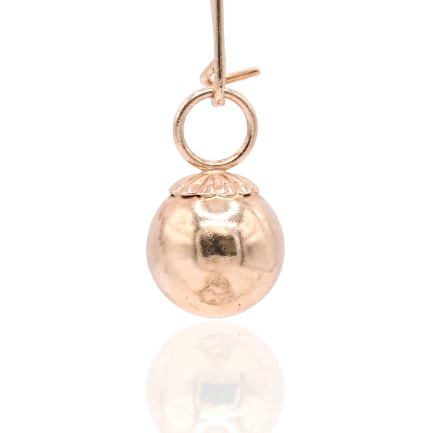 Drop Ball Dangle Earrings with Kidney Wire 14K Yellow Gold 9mm x 9mm