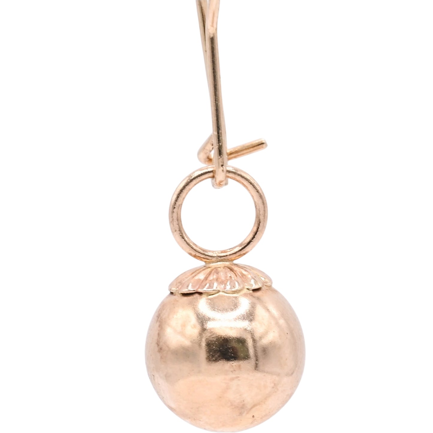 Drop Ball Dangle Earrings with Kidney Wire 14K Yellow Gold 9mm x 9mm