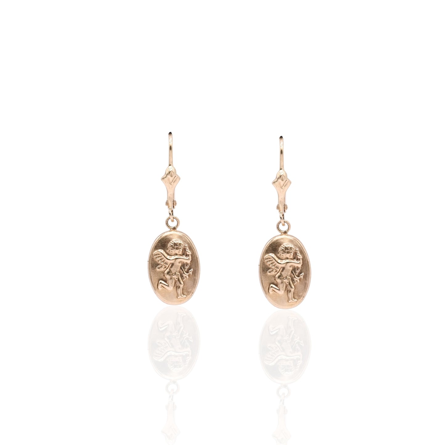 Cupid Angel Dangle Earrings with Lever Backs 14K Yellow Gold
