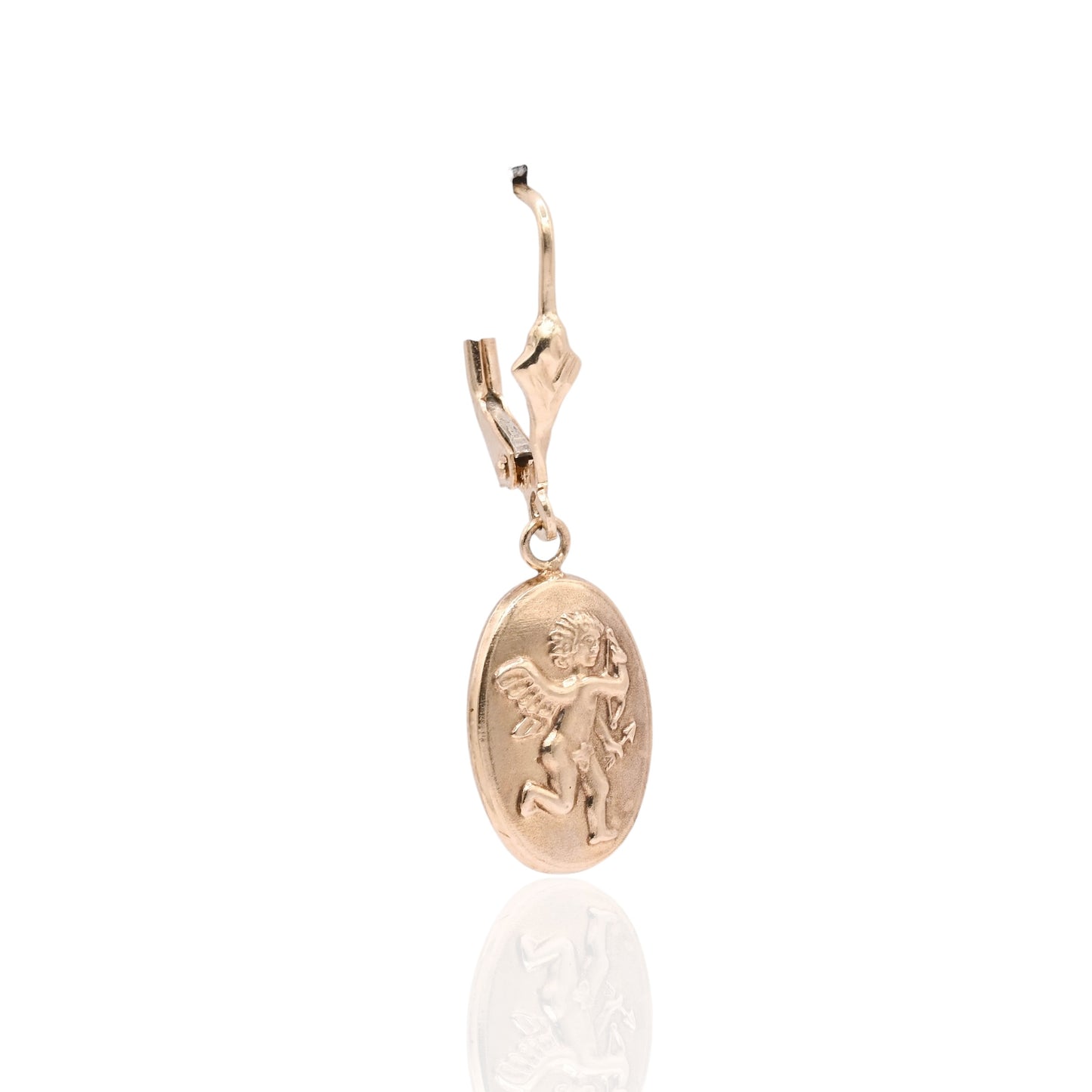 Cupid Angel Dangle Earrings with Lever Backs 14K Yellow Gold