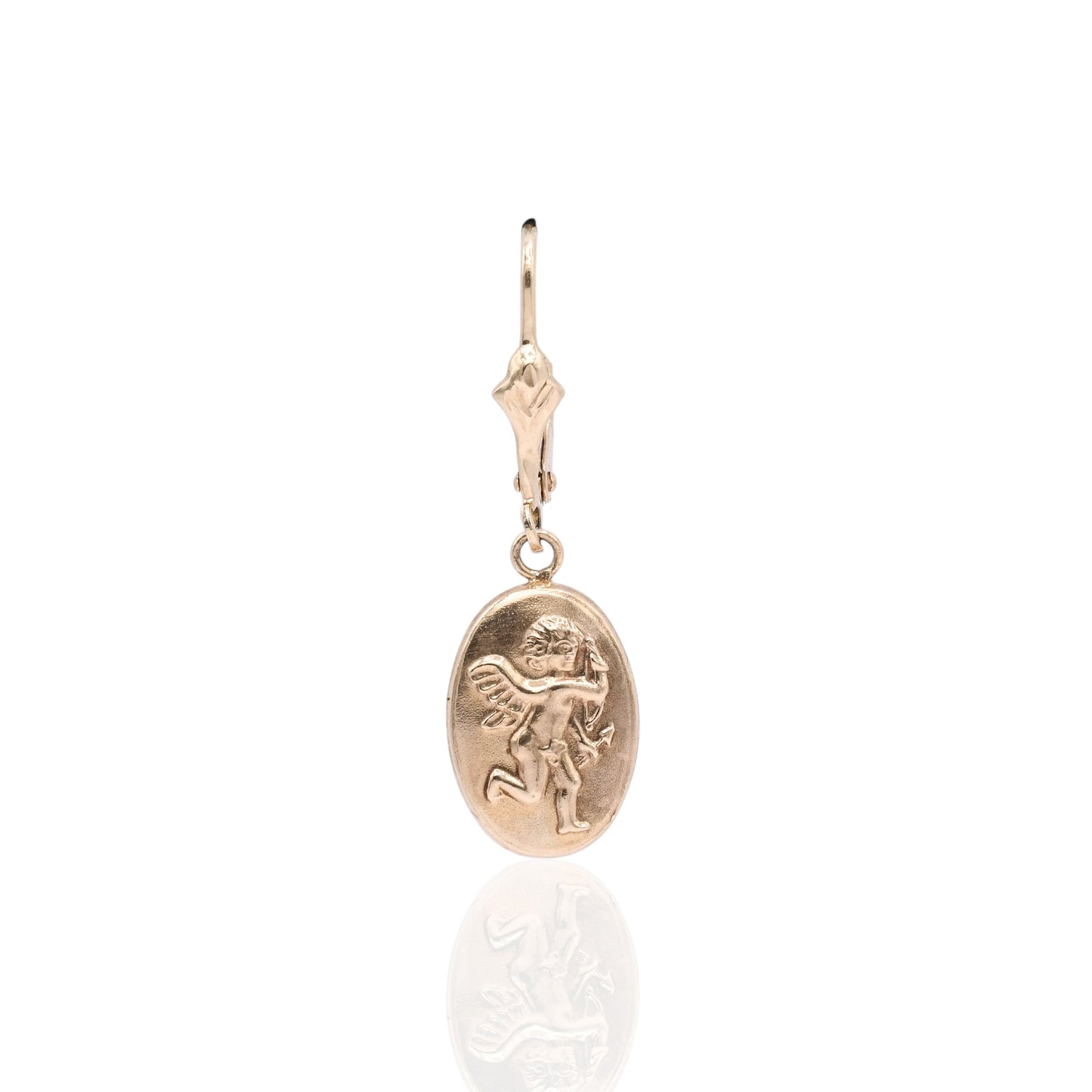 Cupid Angel Dangle Earrings with Lever Backs 14K Yellow Gold