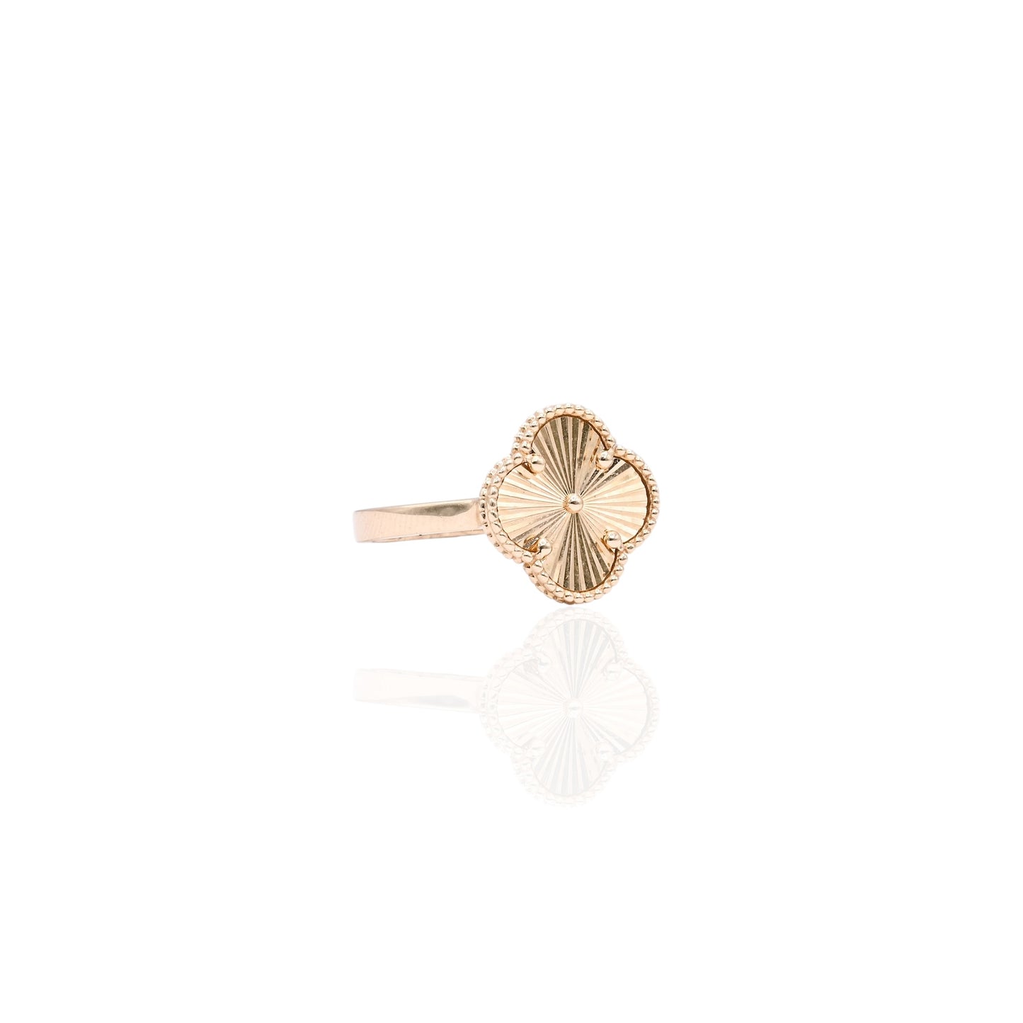 Diamond Cut Clover Ring 14K Yellow Gold Size 6.75