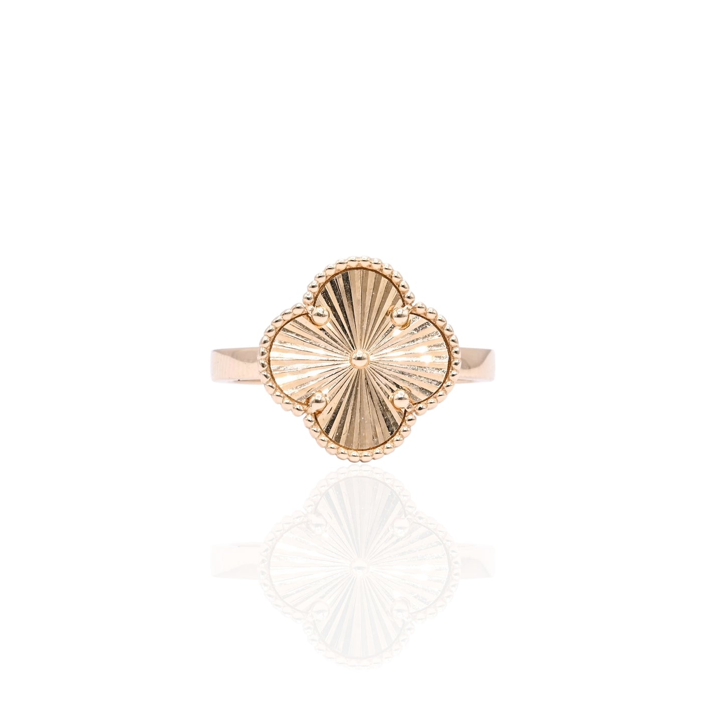 Diamond Cut Clover Ring 14K Yellow Gold Size 6.75