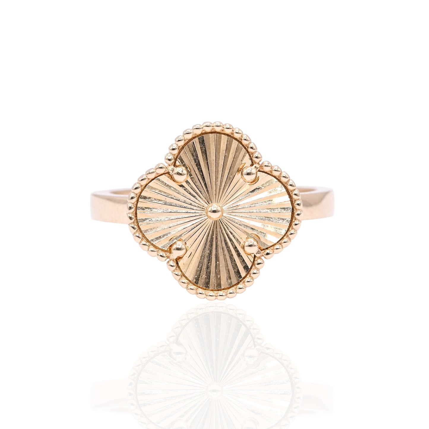 Diamond Cut Clover Ring 14K Yellow Gold Size 6.75