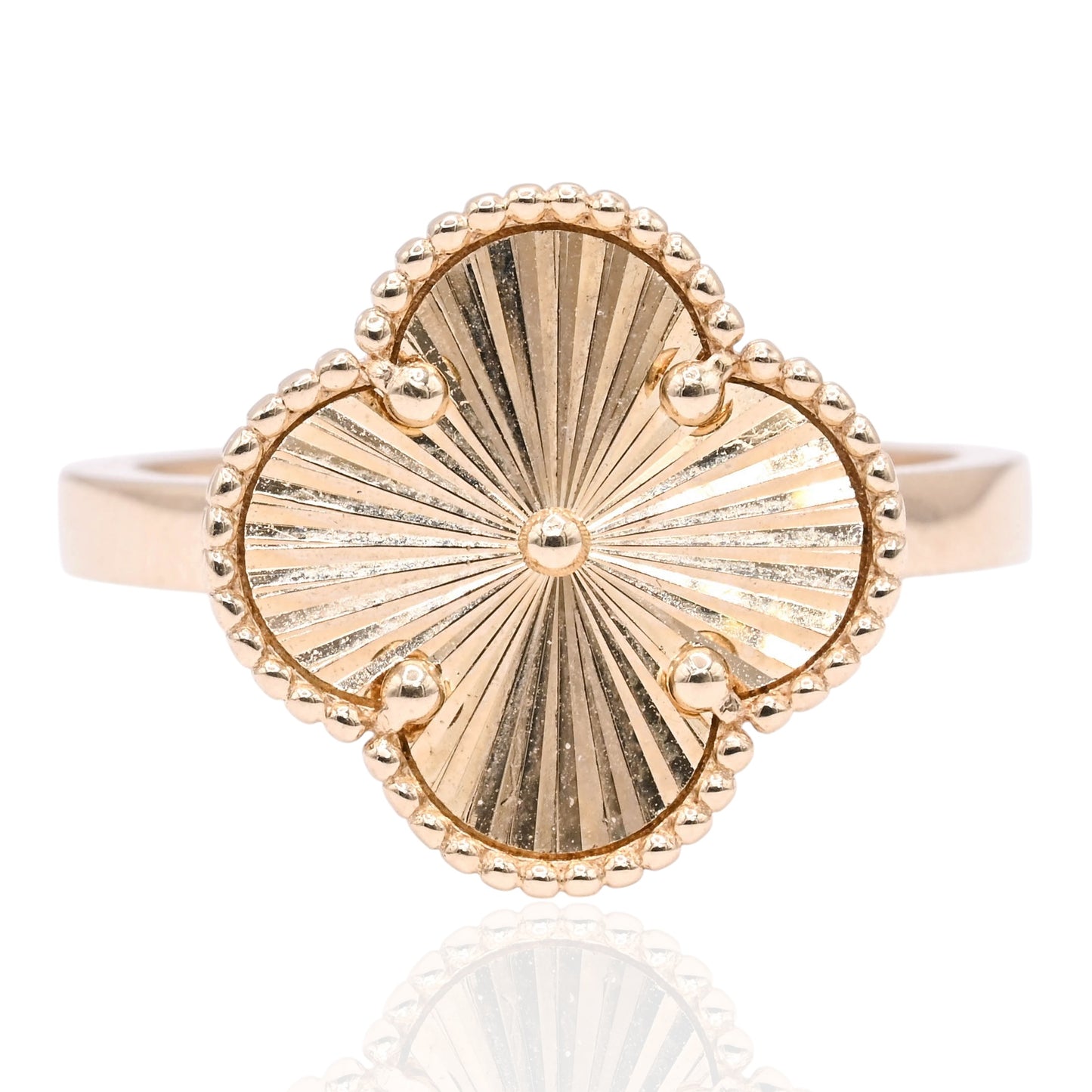 Diamond Cut Clover Ring 14K Yellow Gold Size 6.75