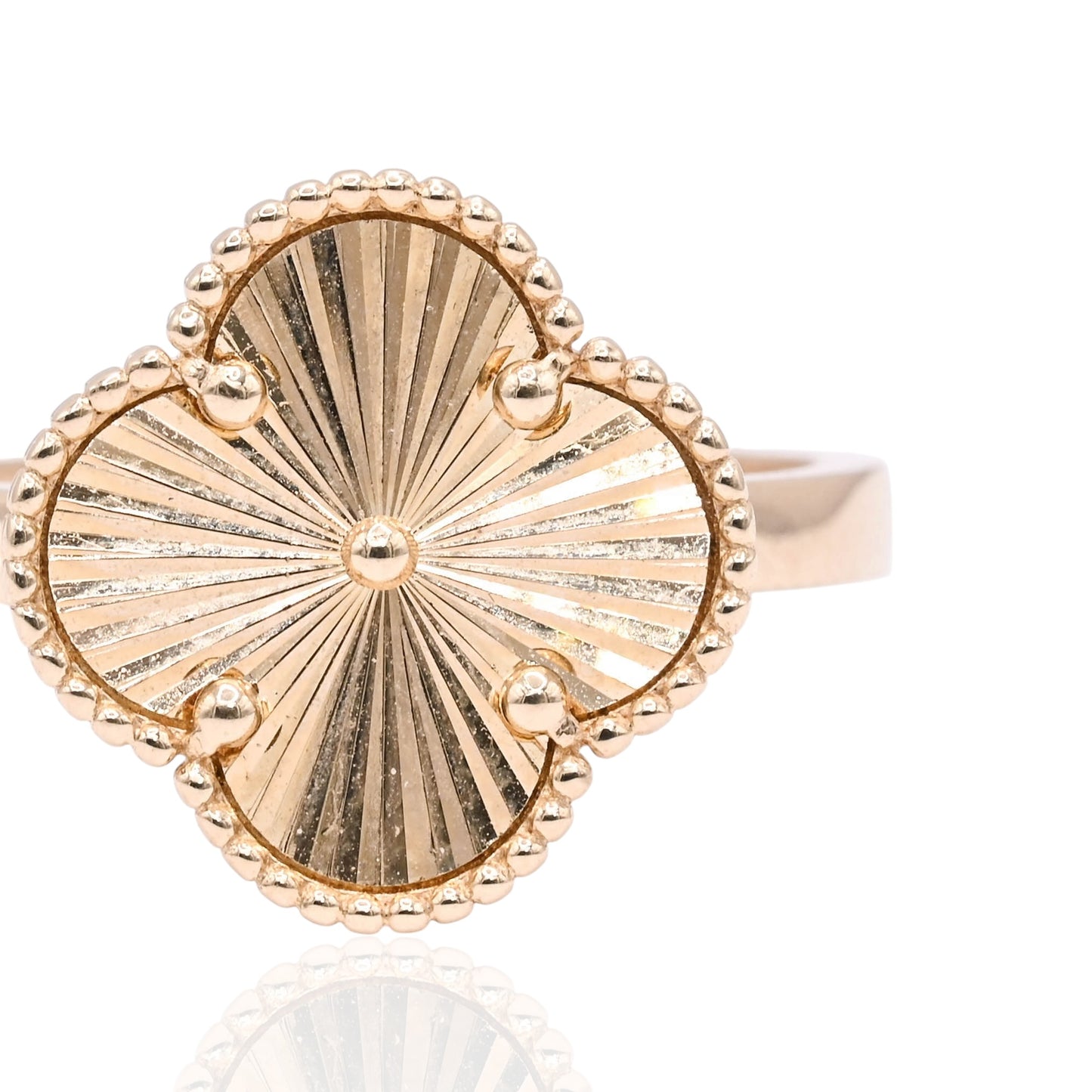 Diamond Cut Clover Ring 14K Yellow Gold Size 6.75