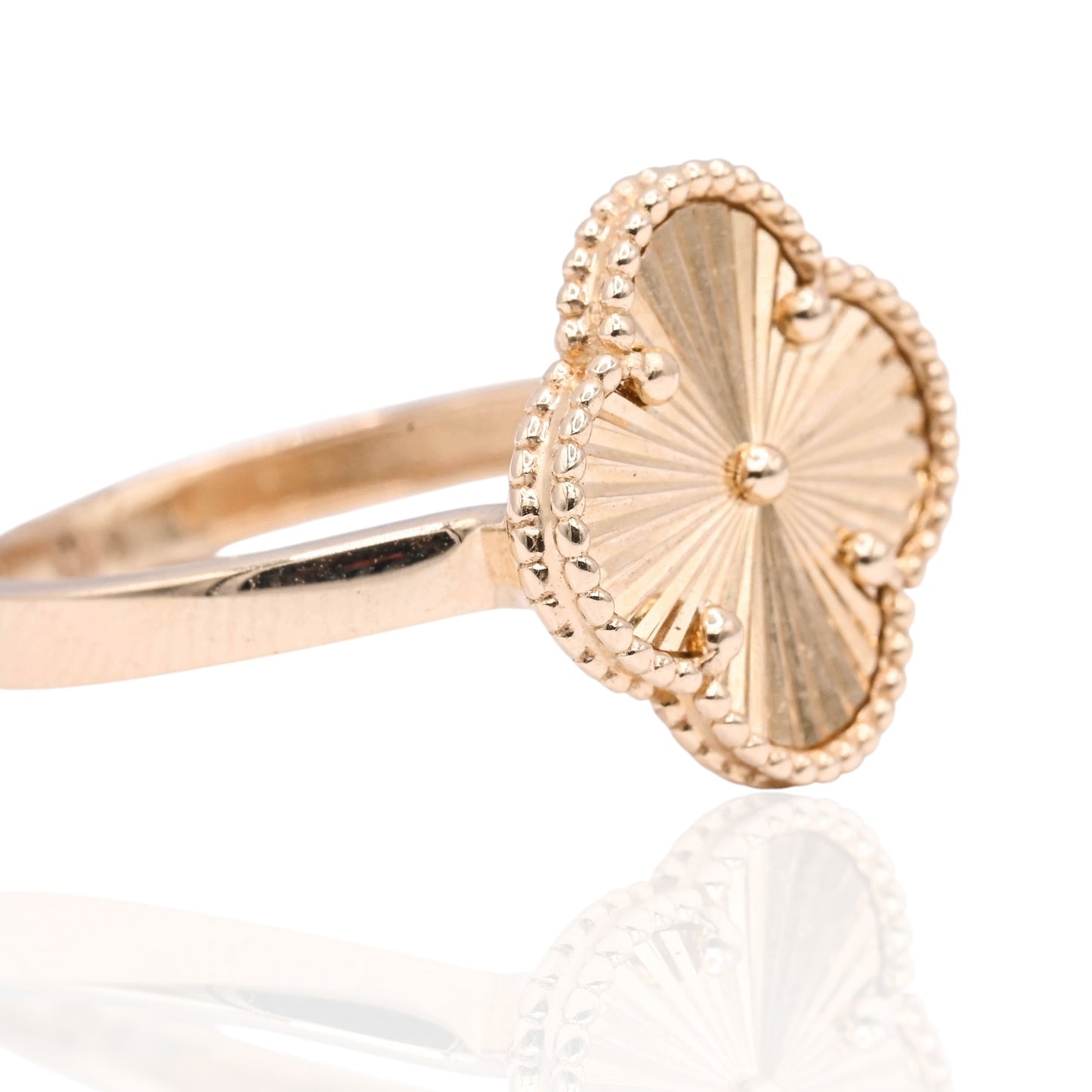 Diamond Cut Clover Ring 14K Yellow Gold Size 6.75