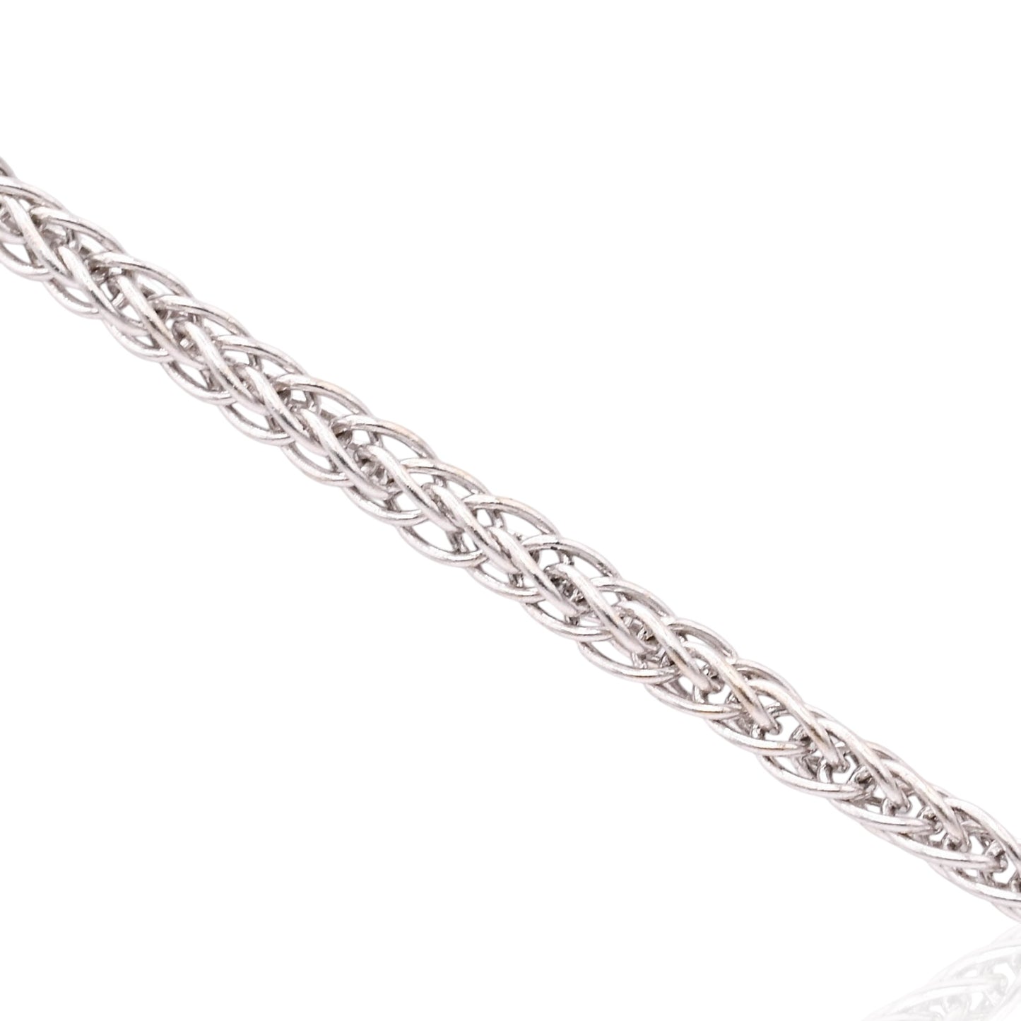 Diamond Cut Three Stone Diamond Bezel Necklace 18K White Gold with Wheat Chain 16in 0.44cttw
