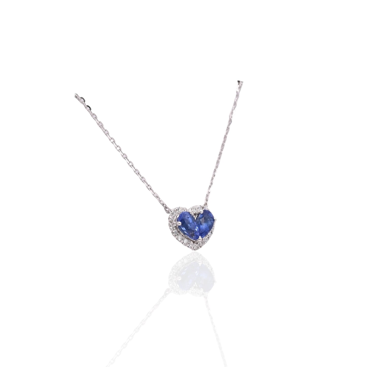 Sapphire and Diamond Heart Necklace 14K White Gold with Diamond Cut Cable Chain 16in, 17in, and 18in 0.50cttw Sapphires/0.11cttw Diamonds