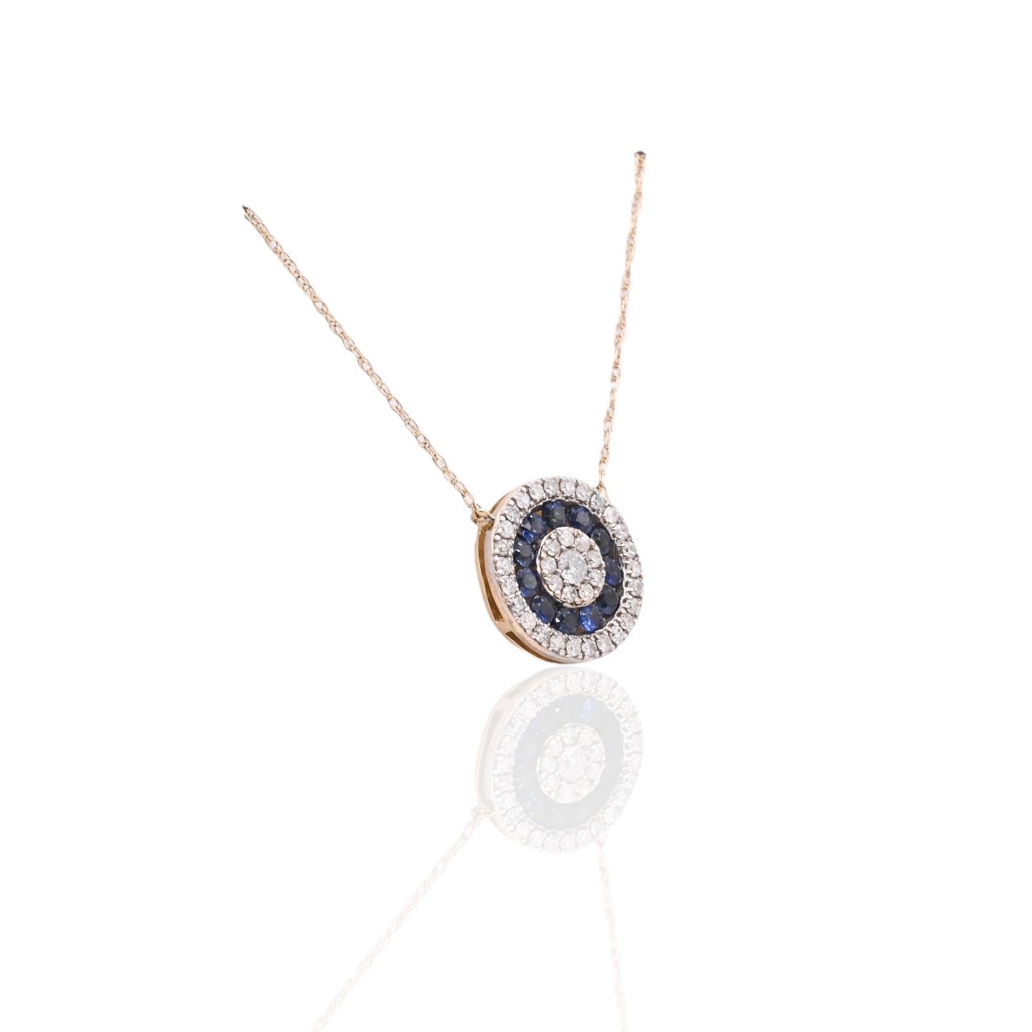 Round Sapphire and Diamond Necklace 14K White Gold with Lightweight Rope Chain 18.5in 0.33cttw Sapphires/0.21cttw Diamonds