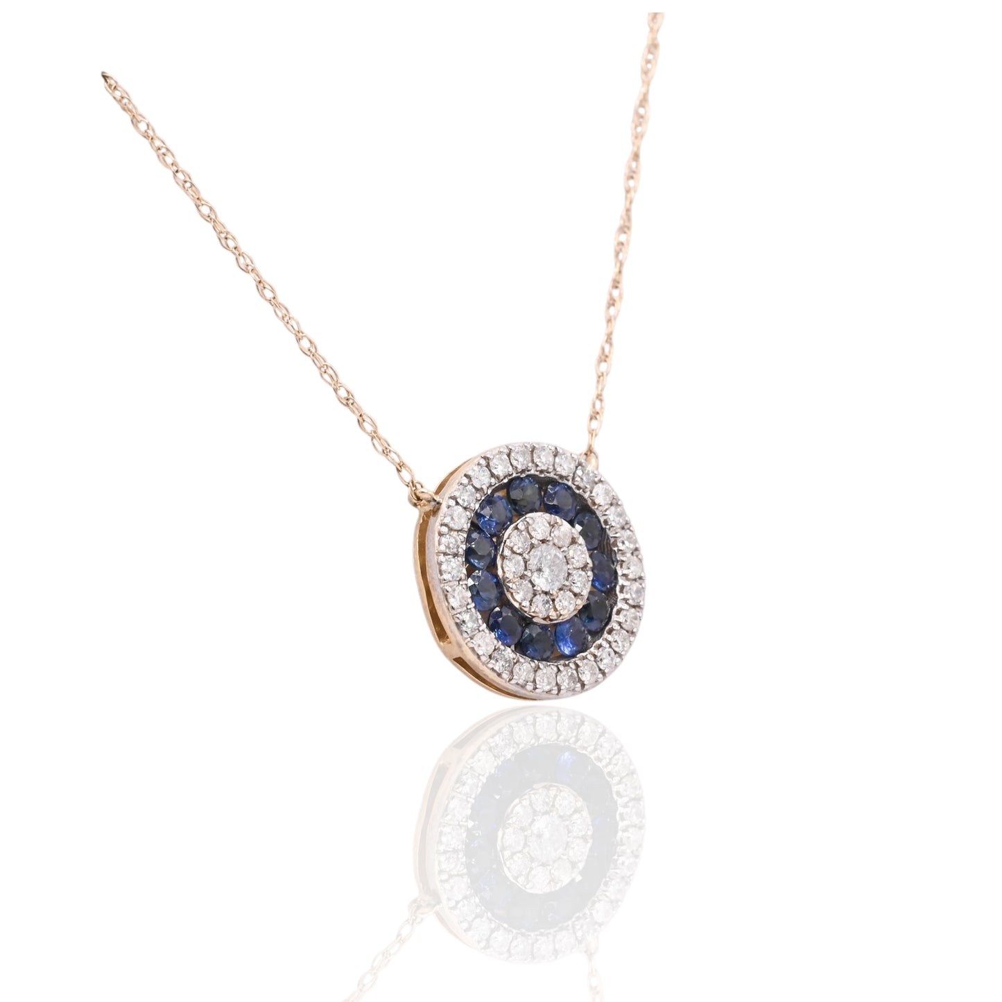 Round Sapphire and Diamond Necklace 14K White Gold with Lightweight Rope Chain 18.5in 0.33cttw Sapphires/0.21cttw Diamonds